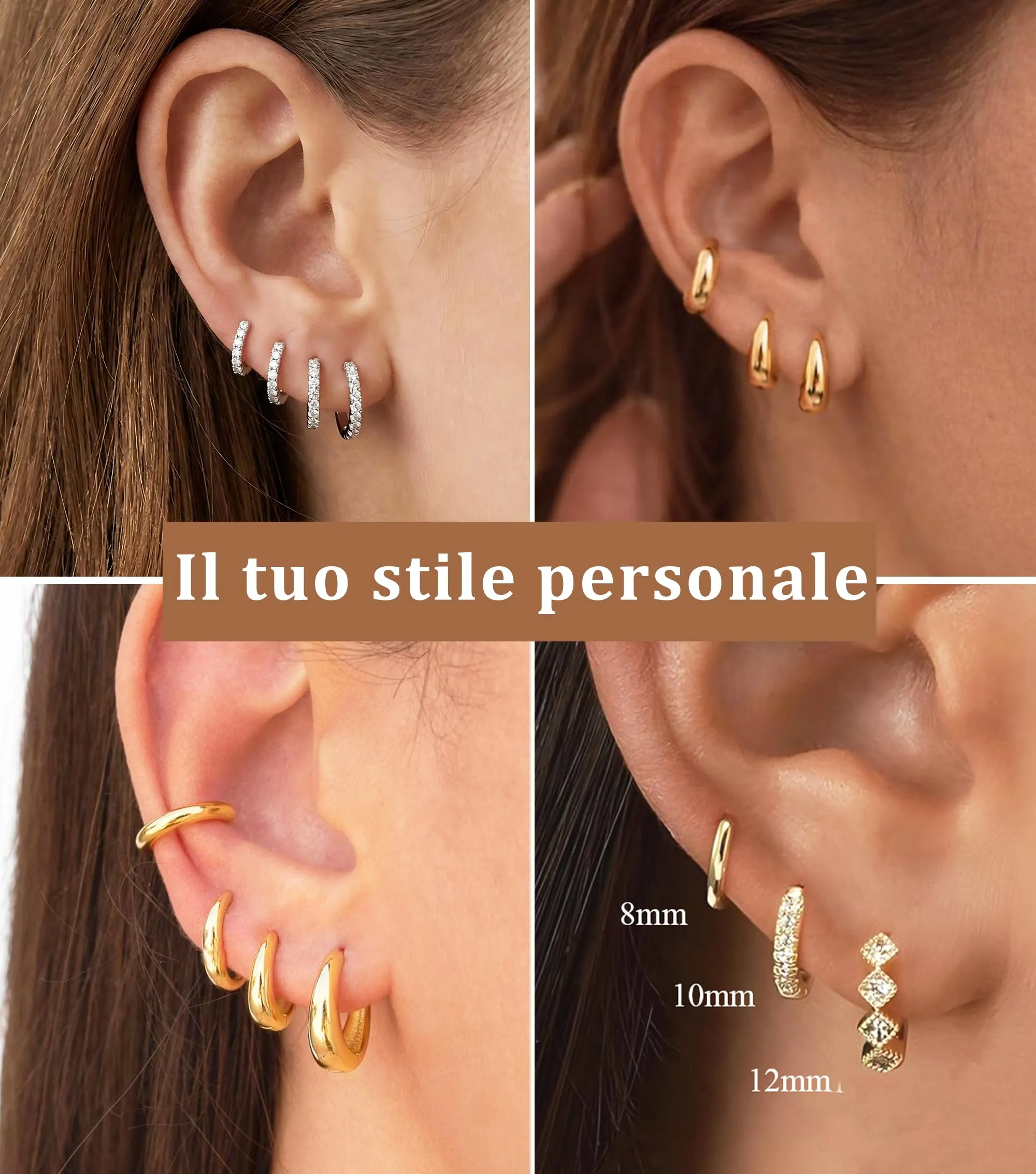 3 Paia Orecchini Donna Oro Anallergici Set Orecchini Cerchio Piccoli - immagine 3