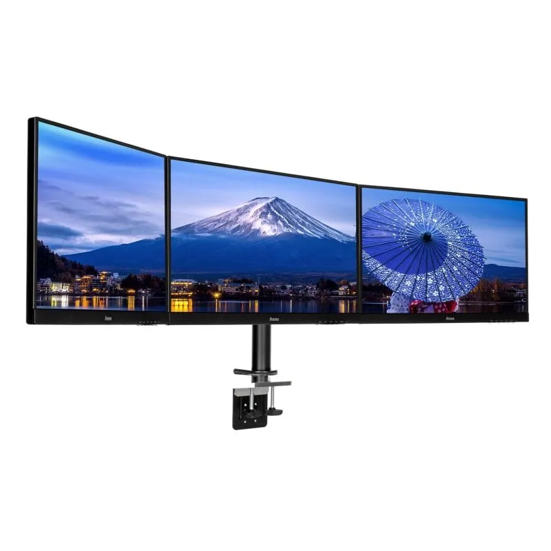 Supporto da scrivania per monitor con morsetto, 3 schermi, 30 kg, 10-27", VESA 75x75/100x100, Nero - immagine 1