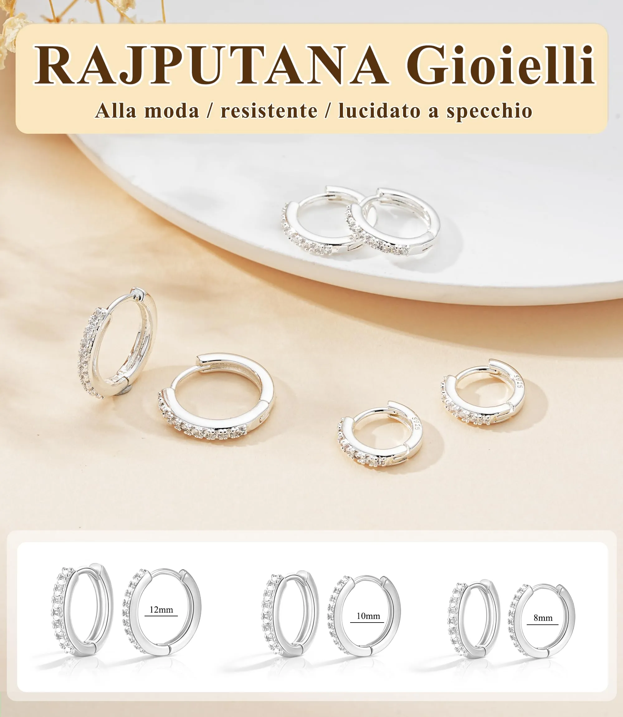 3 Paia Orecchini Donna Argento Anallergici Set Orecchini Cerchio Piccoli - immagine 4