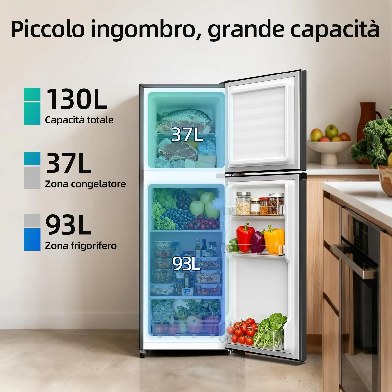 CHiQ 130L Frigorifero Combinato con Freezer Superiore & 44cm Slim Nero - immagine 4