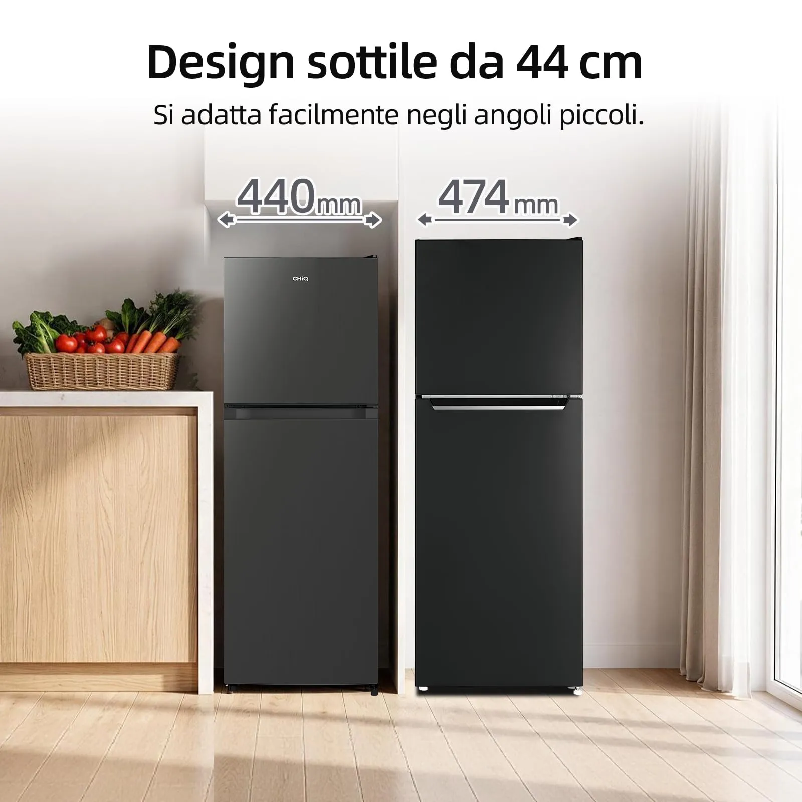 CHiQ 130L Frigorifero Combinato con Freezer Superiore & 44cm Slim Nero - immagine 5