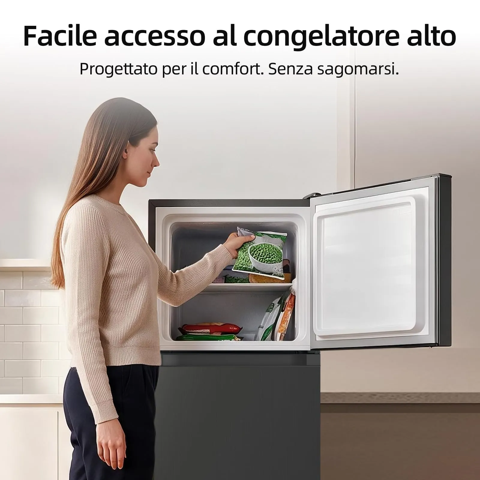 CHiQ 130L Frigorifero Combinato con Freezer Superiore & 44cm Slim Nero - immagine 8