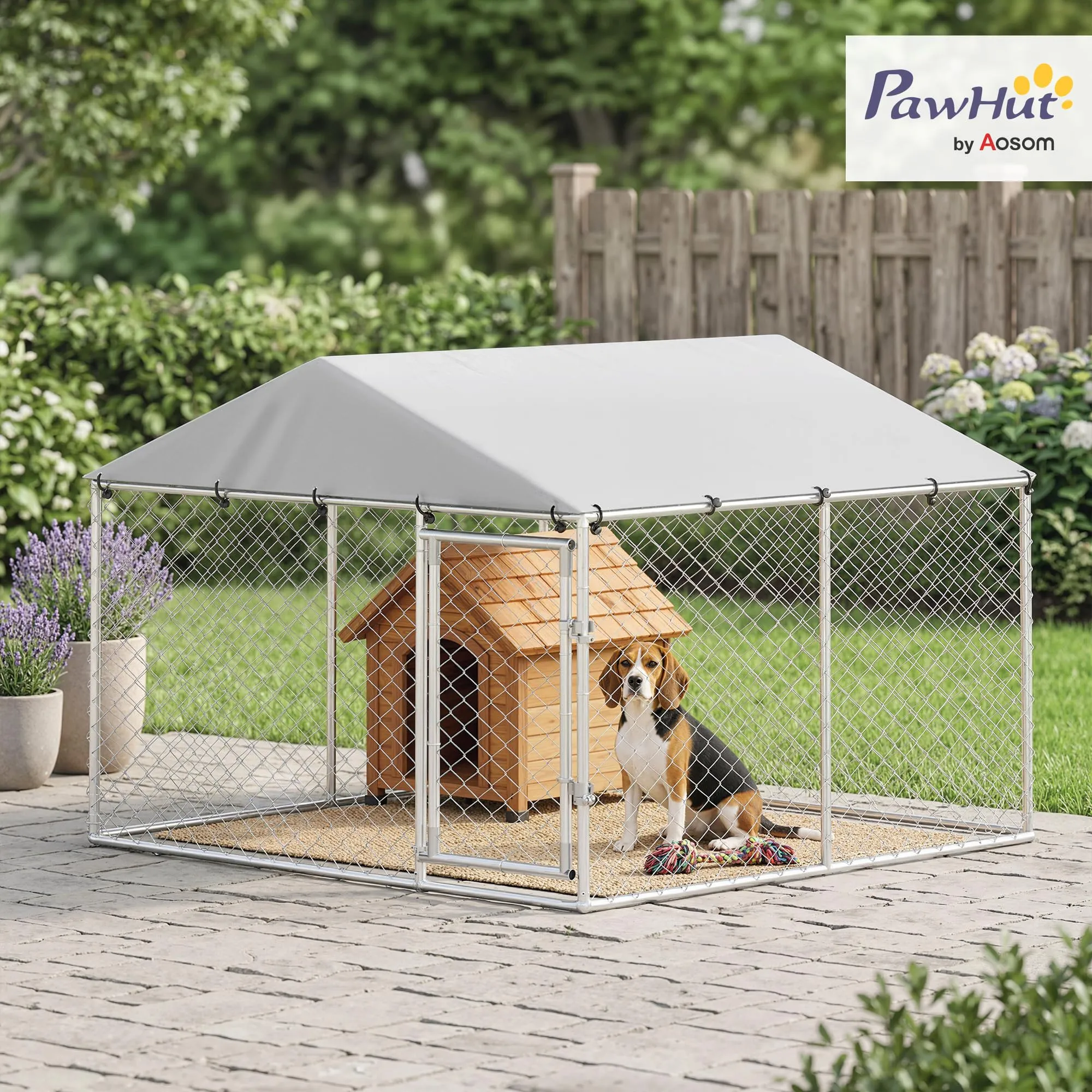 PawHut Kennel Gabbia per Cani da Esterno, 230x230x170 cm, Argento - immagine 2