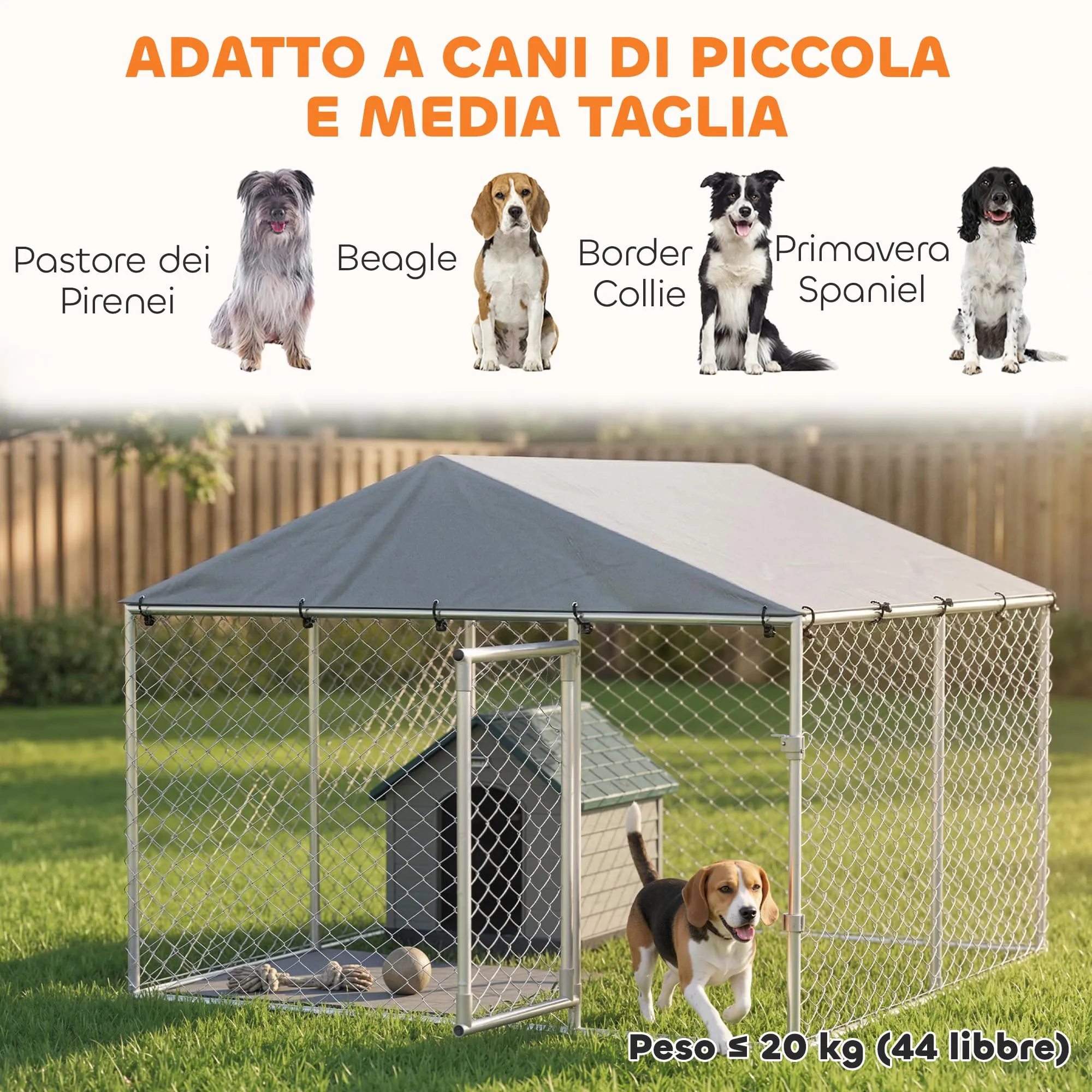 PawHut Kennel Gabbia per Cani da Esterno, 230x230x170 cm, Argento - immagine 3