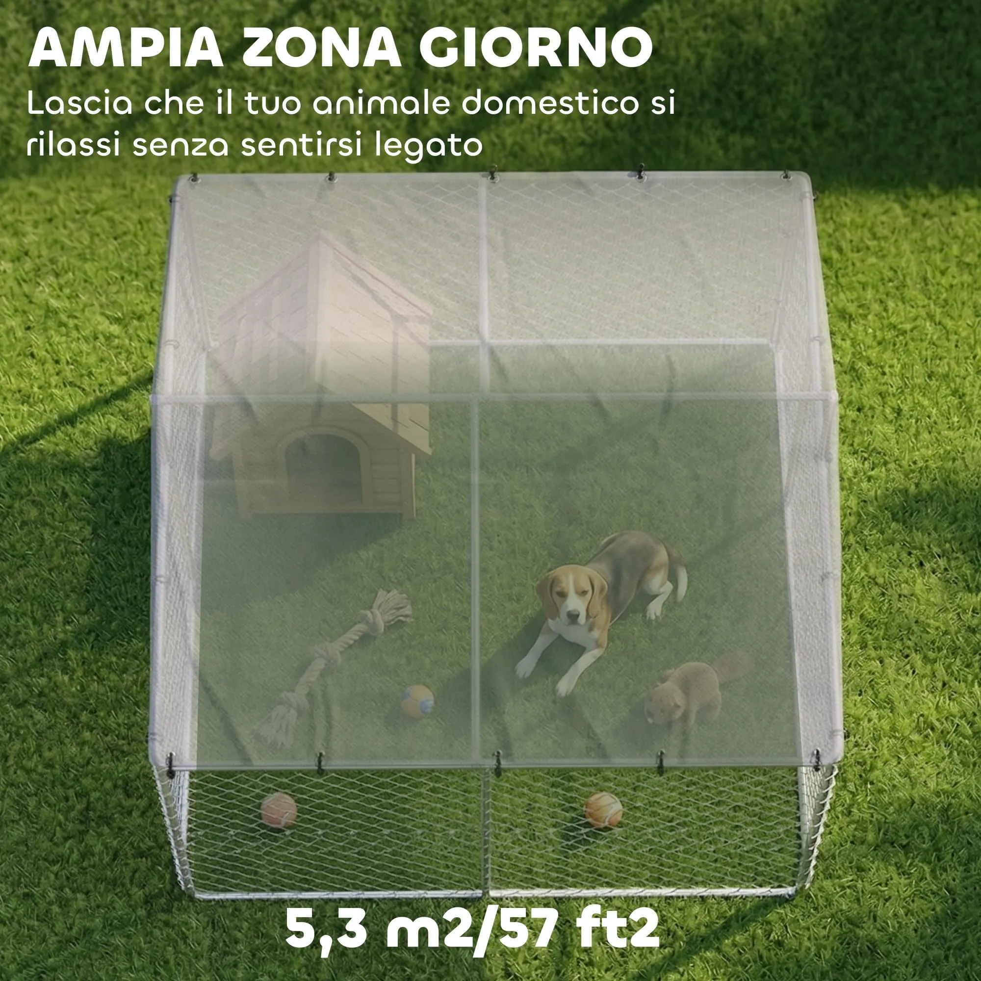 PawHut Kennel Gabbia per Cani da Esterno, 230x230x170 cm, Argento - immagine 4