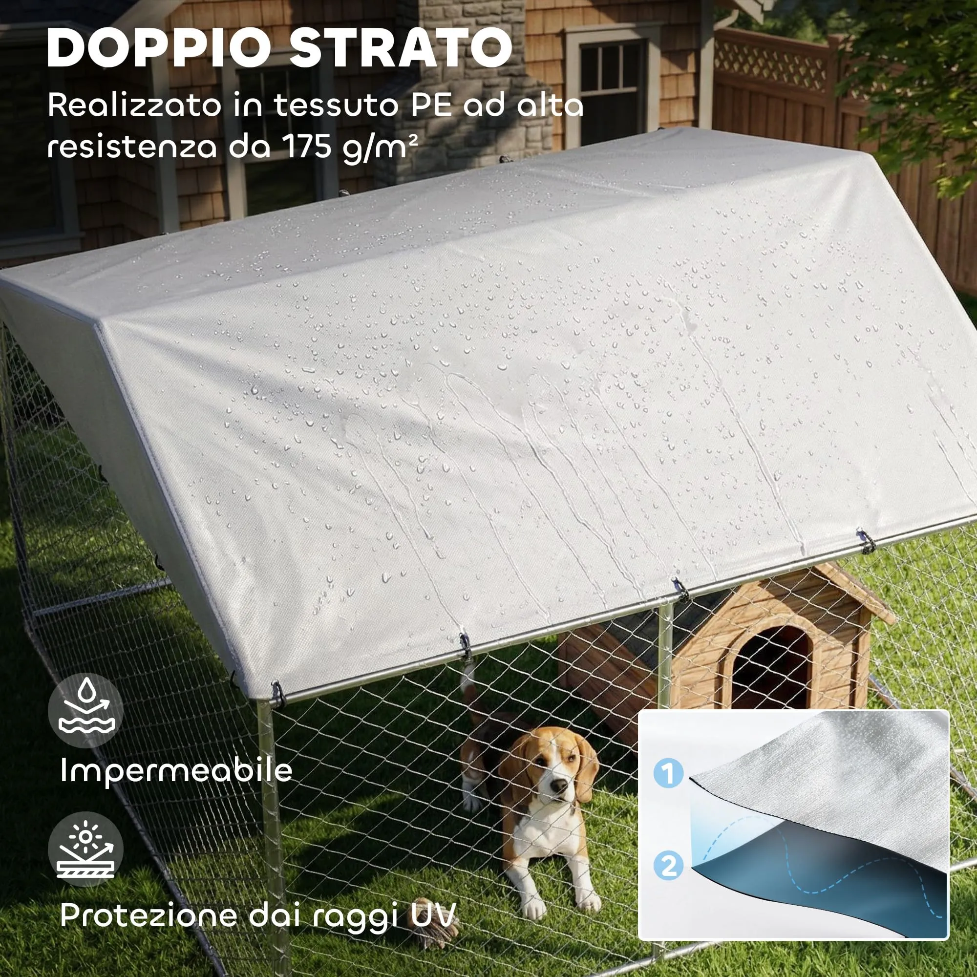 PawHut Kennel Gabbia per Cani da Esterno, 230x230x170 cm, Argento - immagine 5