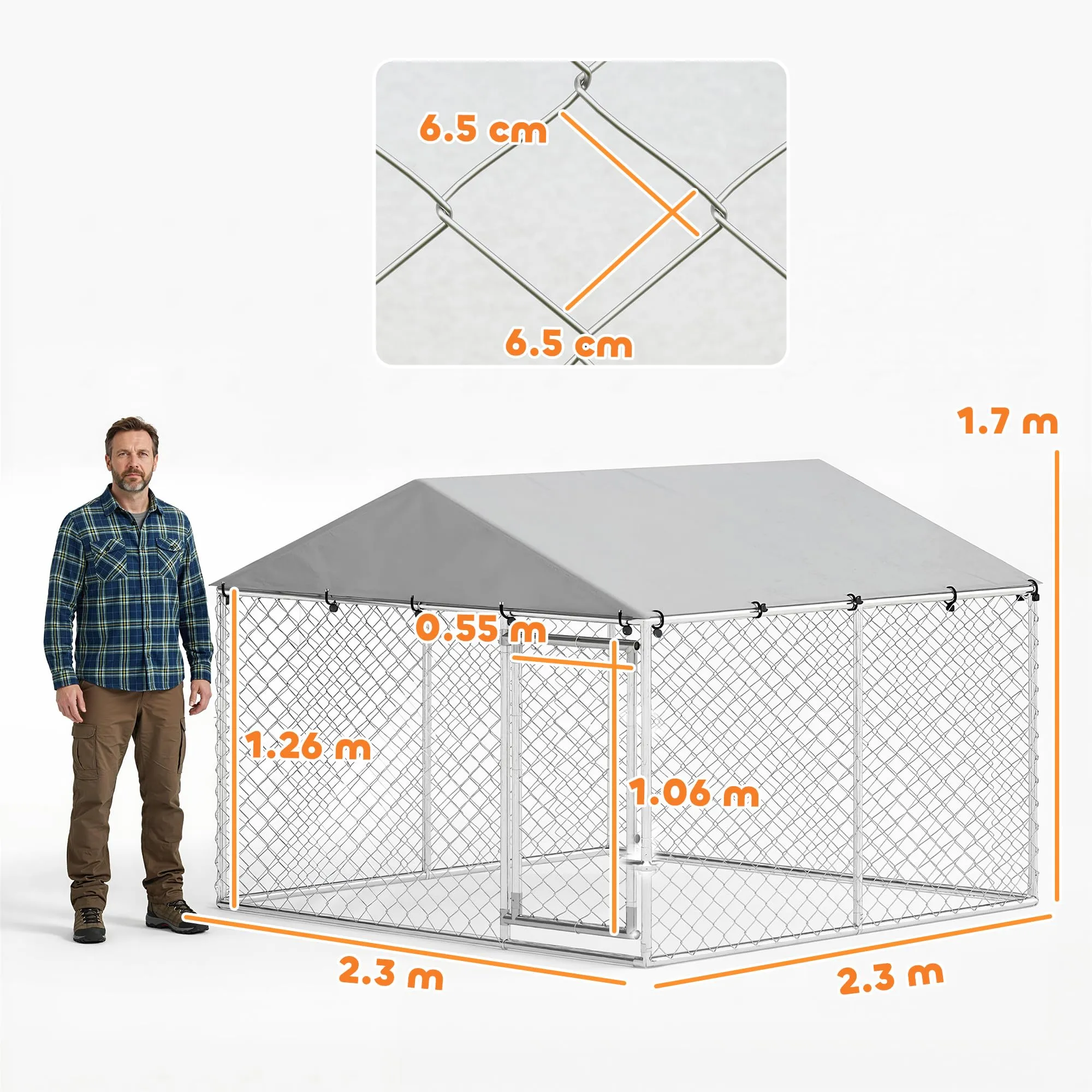 PawHut Kennel Gabbia per Cani da Esterno, 230x230x170 cm, Argento - immagine 7