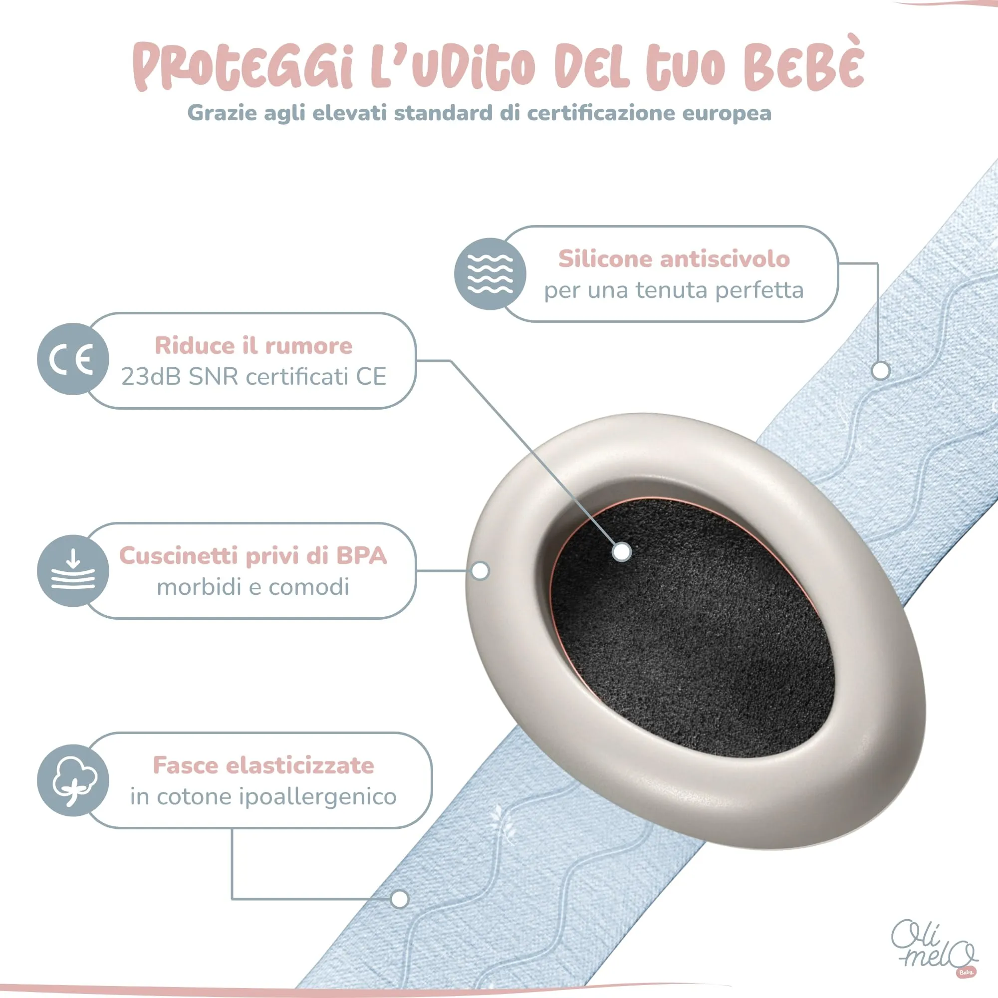Oli-Melo Cuffie Neonato Antirumore per Proteggere l'Udito Fino a 34dB - CE - immagine 3