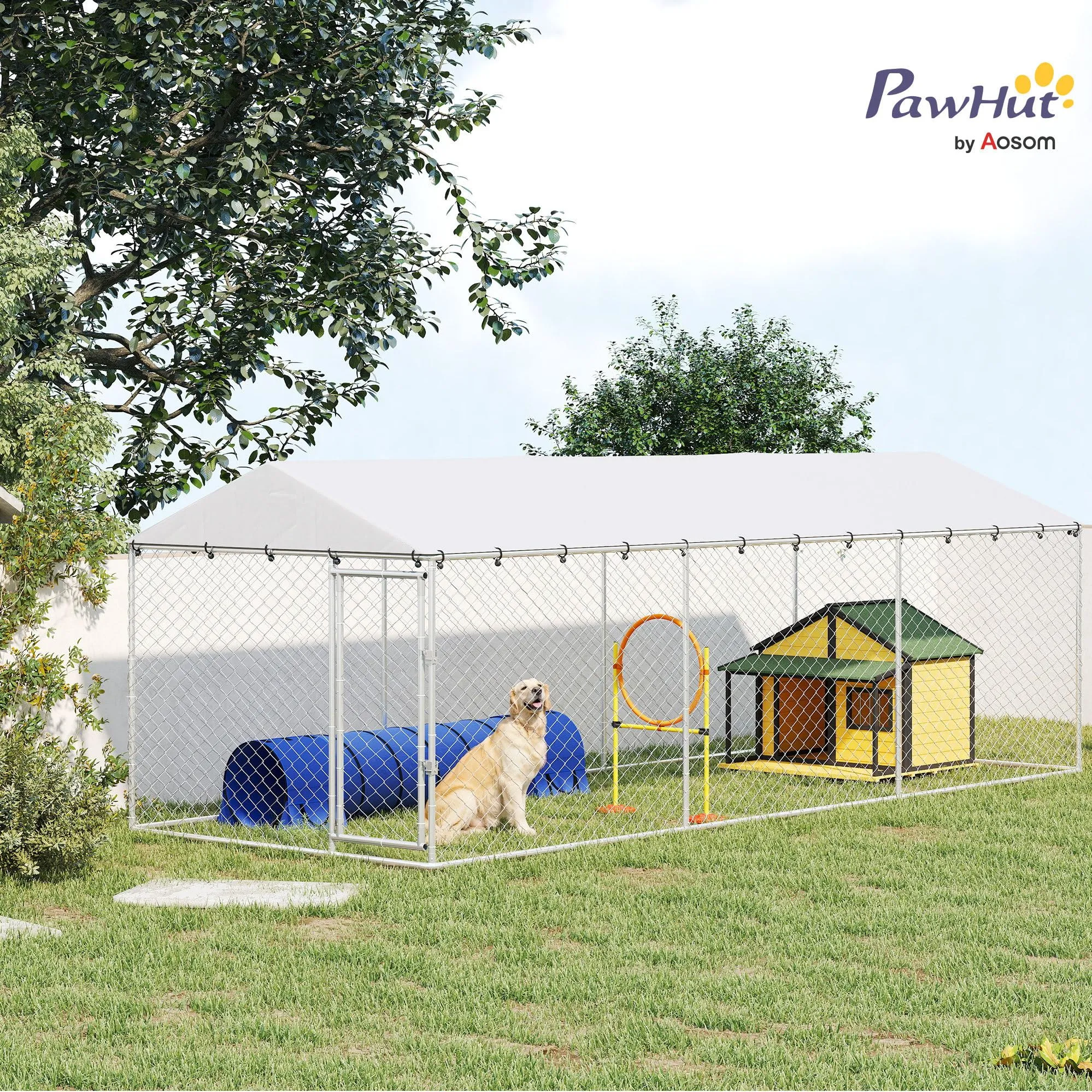 PawHut Kennel Gabbia per Cani da Esterno, 600x230x200 cm, Argento - immagine 2
