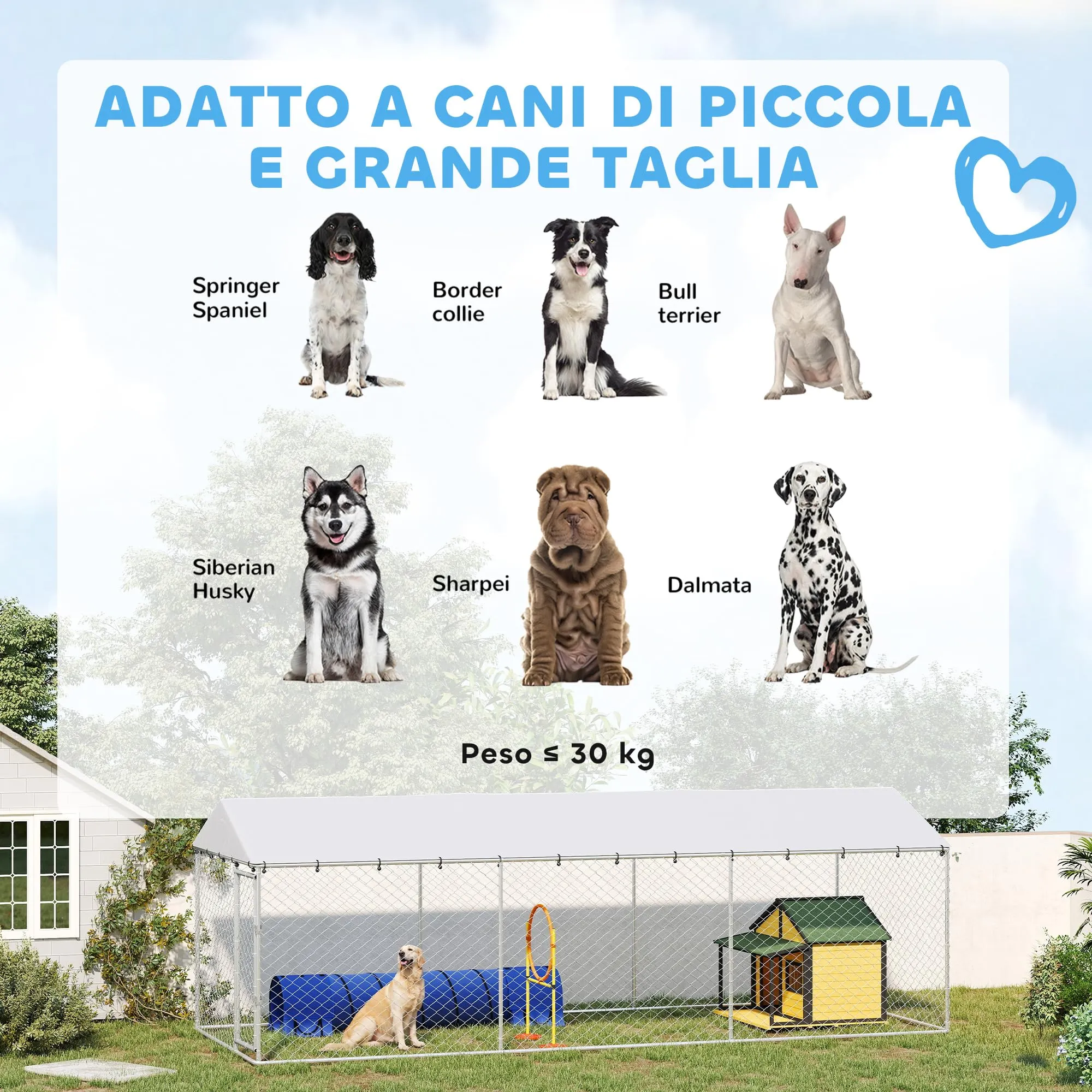 PawHut Kennel Gabbia per Cani da Esterno, 600x230x200 cm, Argento - immagine 3