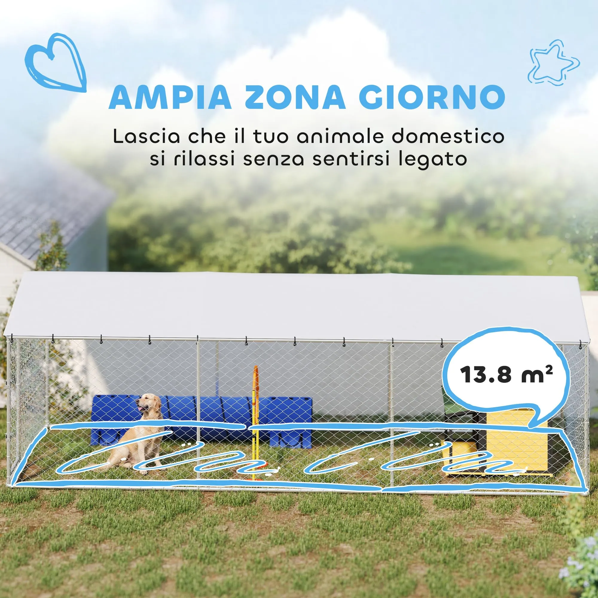PawHut Kennel Gabbia per Cani da Esterno, 600x230x200 cm, Argento - immagine 4