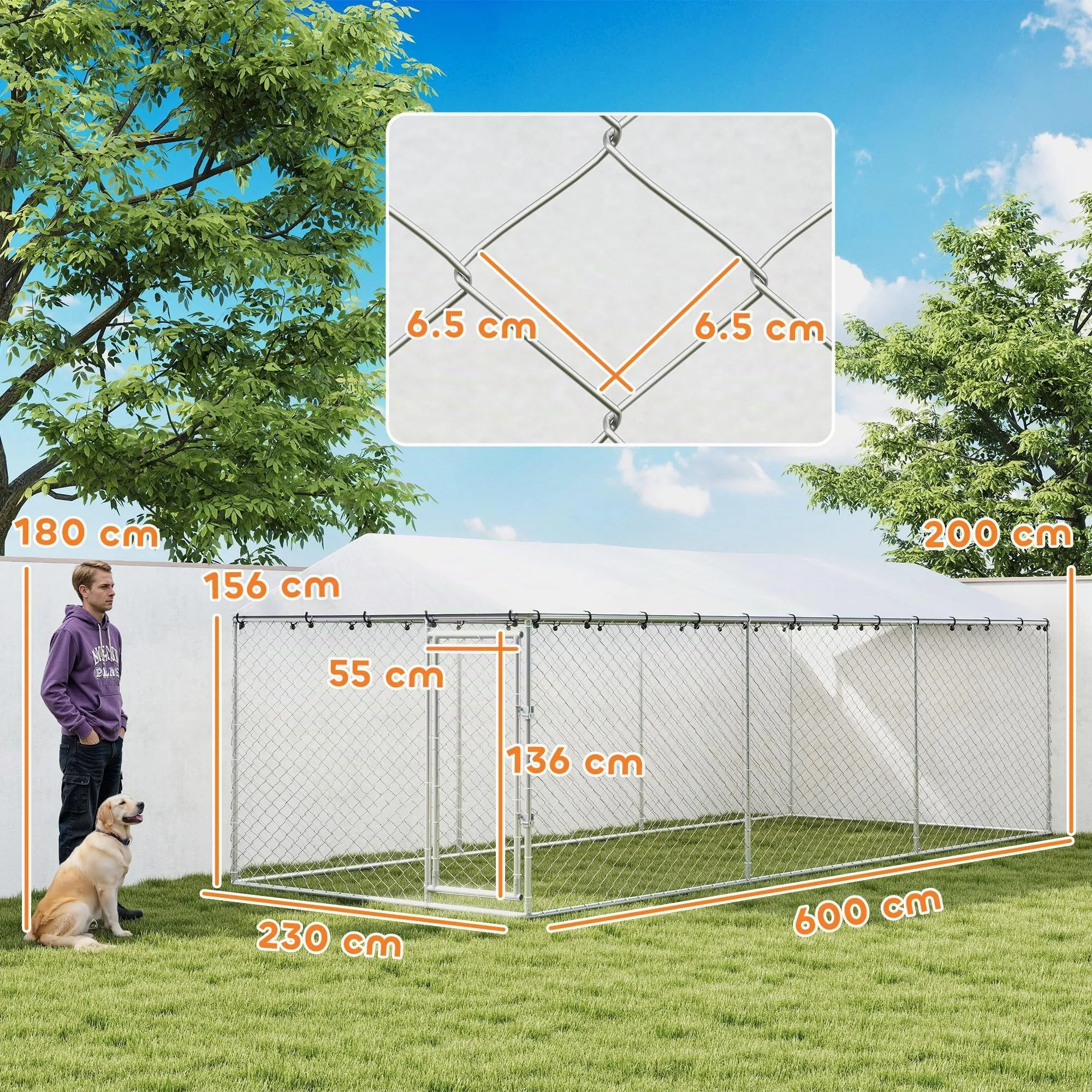 PawHut Kennel Gabbia per Cani da Esterno, 600x230x200 cm, Argento - immagine 7
