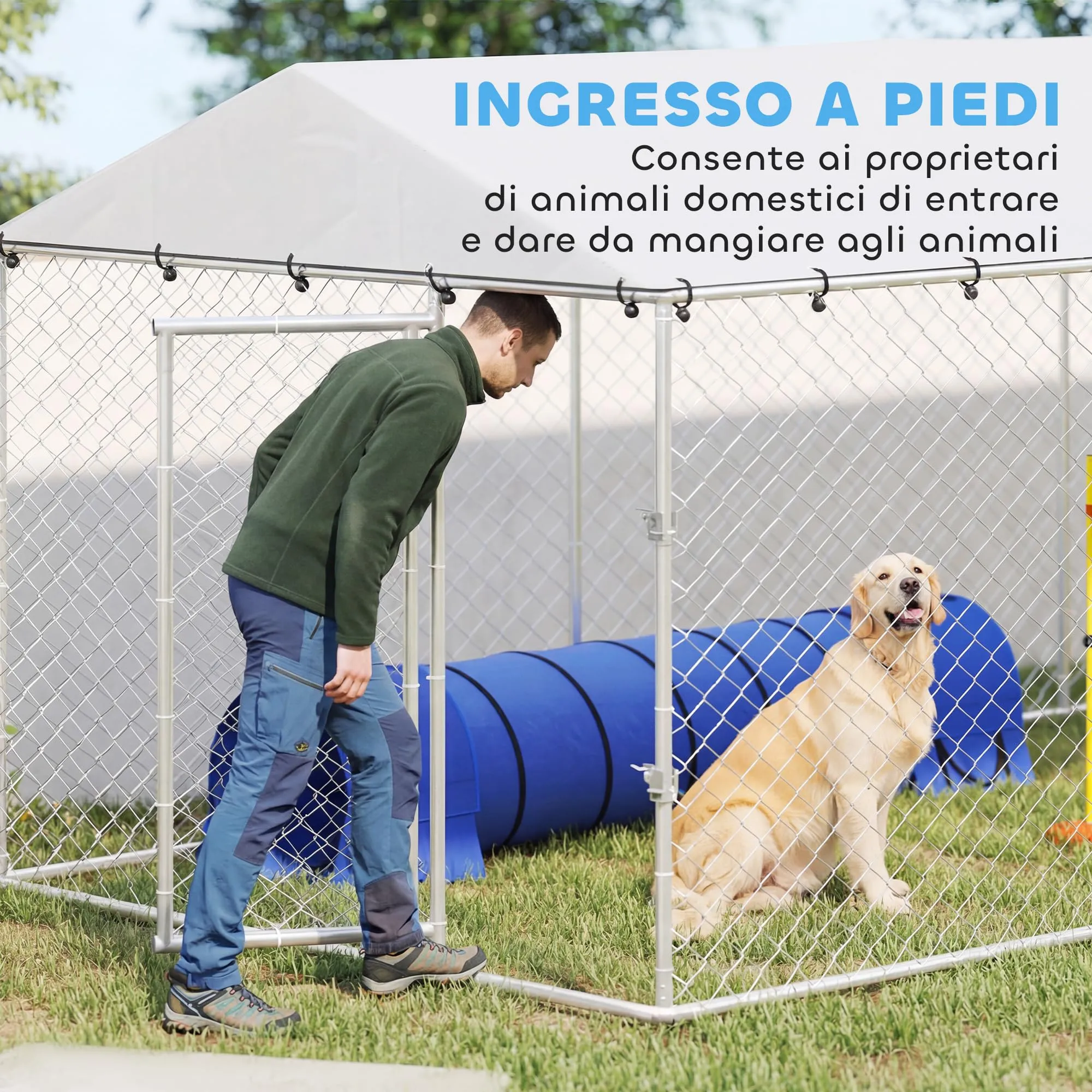 PawHut Kennel Gabbia per Cani da Esterno, 600x230x200 cm, Argento - immagine 8
