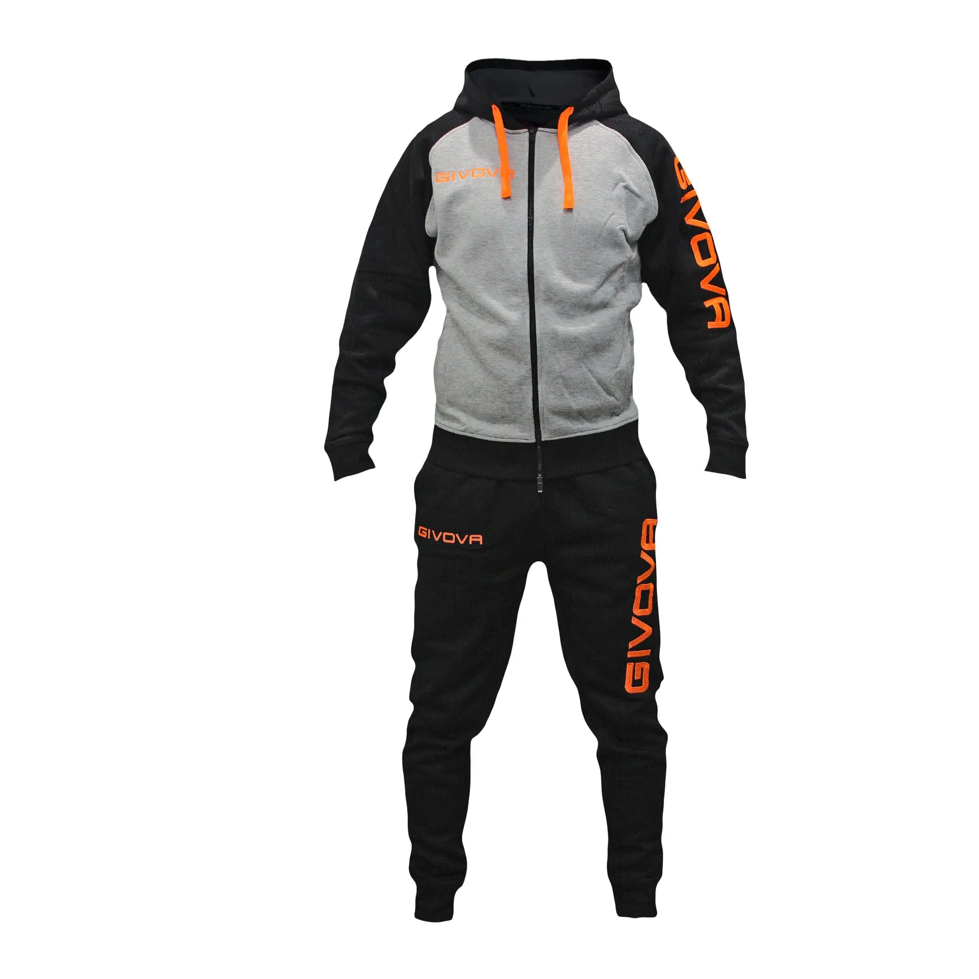 Perseo Sport Tuta Uomo Cotone Felpato Cappuccio Modello PSLF33 (IT, Testo, L, Regular, Regular, Grigio/Arancio Fluo) - immagine 1