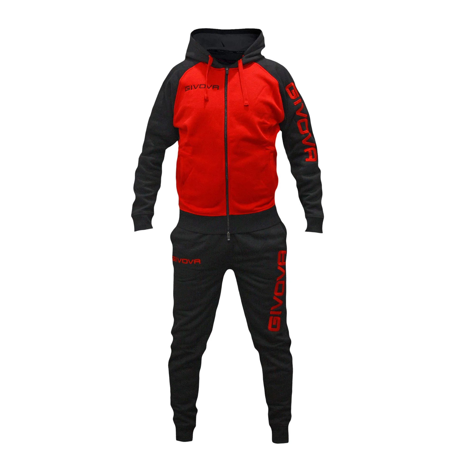 Perseo Sport Tuta Uomo Cotone Felpato Cappuccio Modello PSLF33 (IT, Testo, L, Regular, Regular, Rosso/Nero) - immagine 1