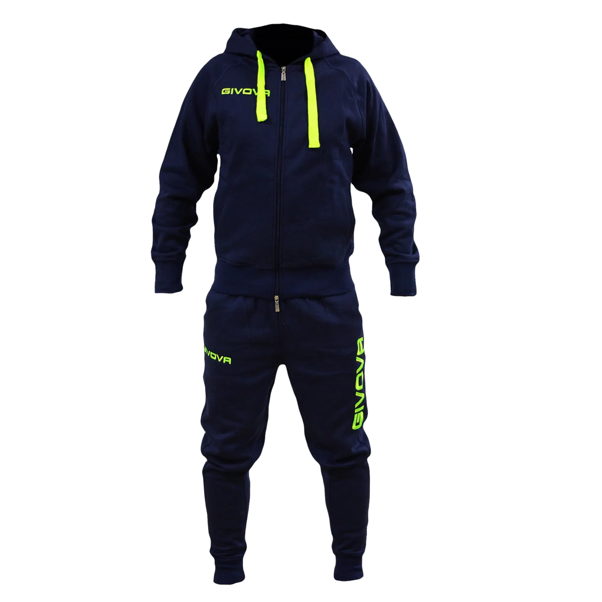 Perseo Sport Tuta Uomo Cotone Felpato Cappuccio Modello PSLF33-21 (IT, Testo, S, Regular, Regular, Blu/Giallo Fluo) - immagine 1