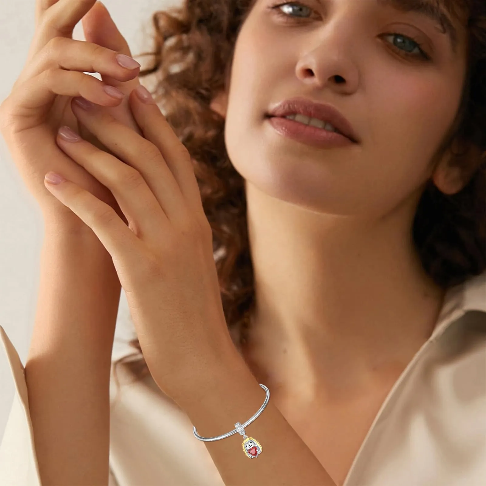 ROMANTICWORK Gioielli da donna, in argento Sterling 925, koala, maiale, gatto, colibrì, mucca delle Highlands, leone, volpe, scimmia, teschio, mano, tigre, panda rosso, per braccialetti - immagine 3