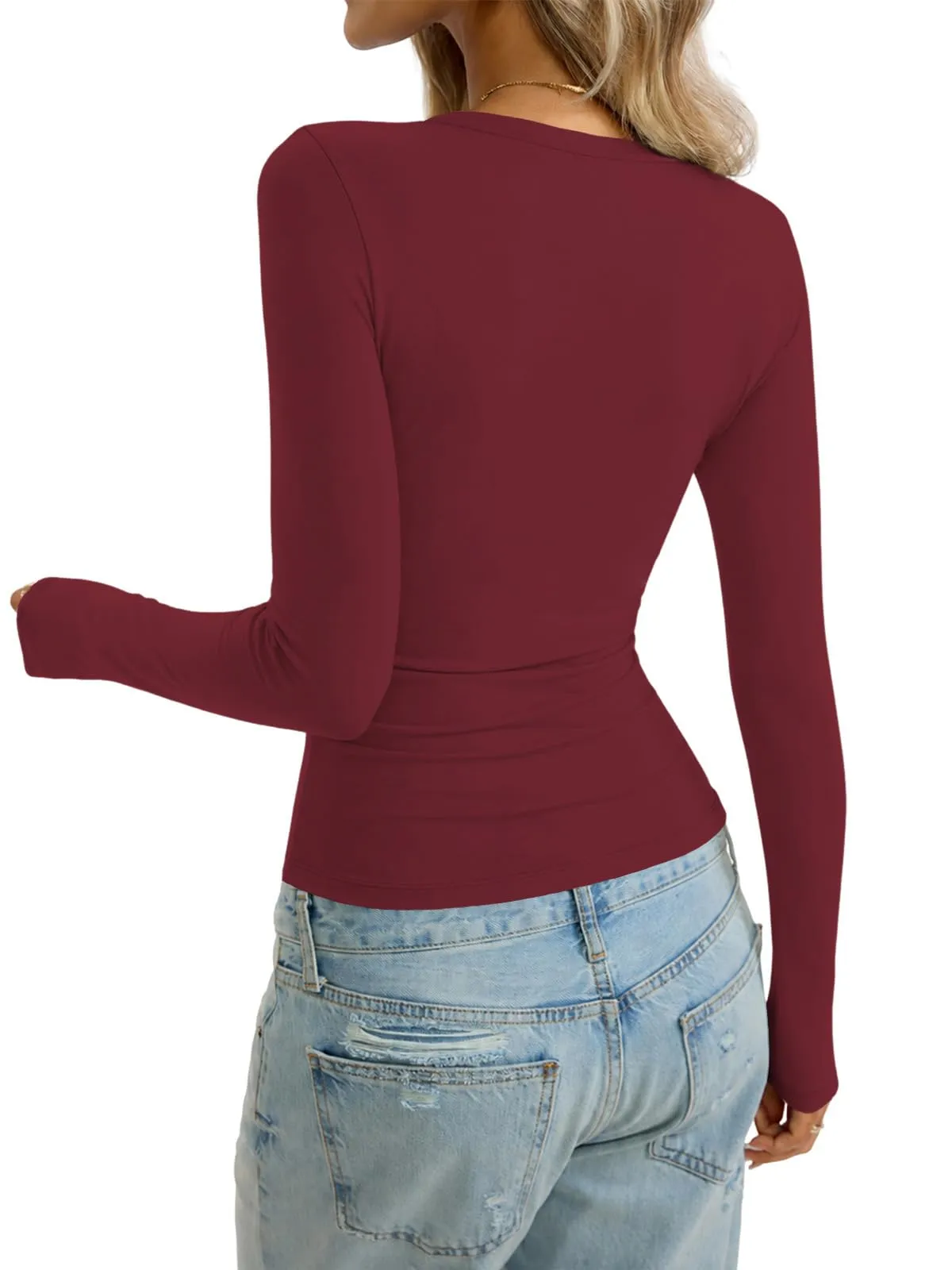 Cuptacc Maglietta a maniche lunghe da donna, girocollo, basic, slim fit, a - immagine 5