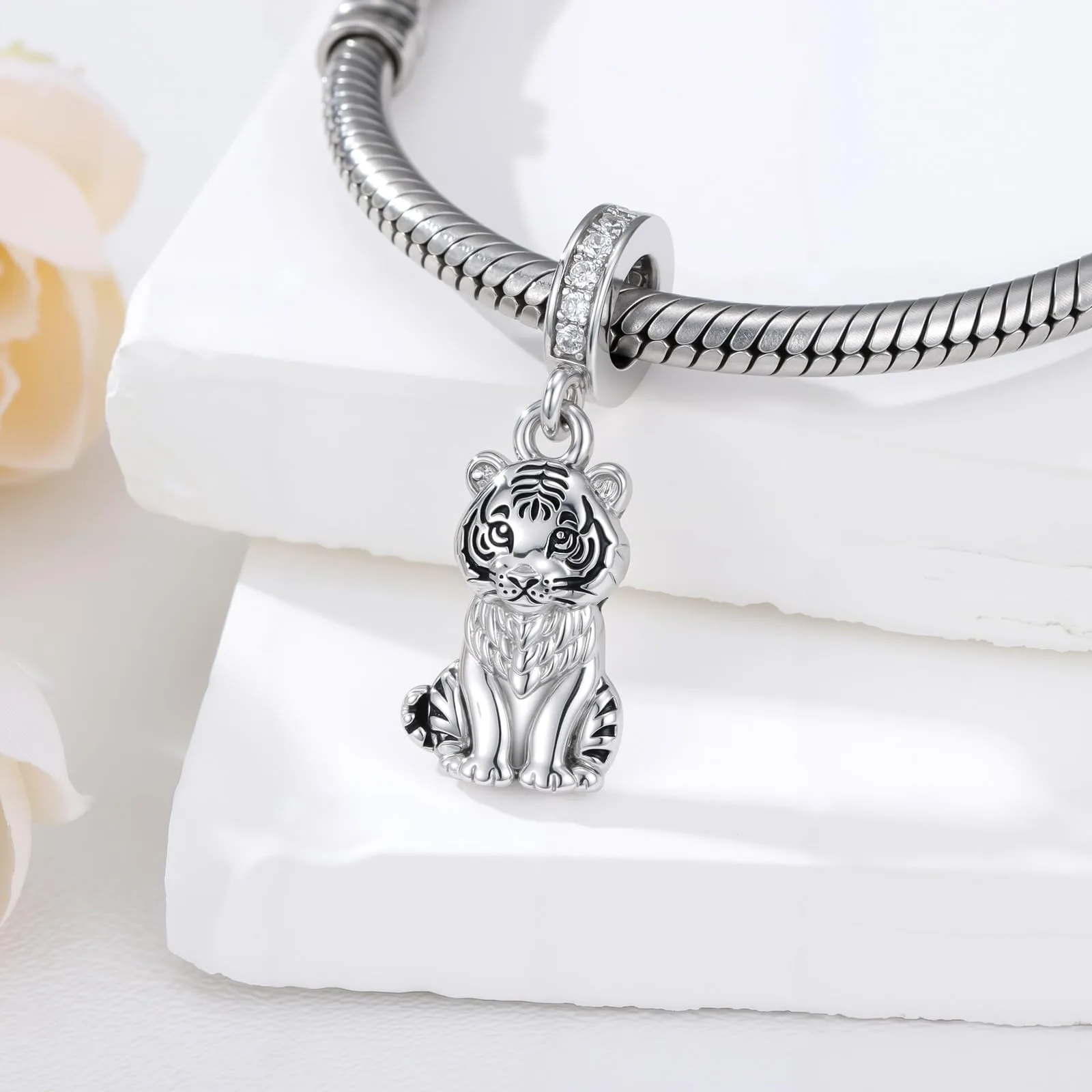 ROMANTICWORK Argento Sterling 925 koala/maialino/gatto/colibrari/bovino/manzo/leone/volpe/scimmia/teschio/tigre/panda rosso per braccialetti animali gioielli da donna, Argento sterling, Non pietra - immagine 3