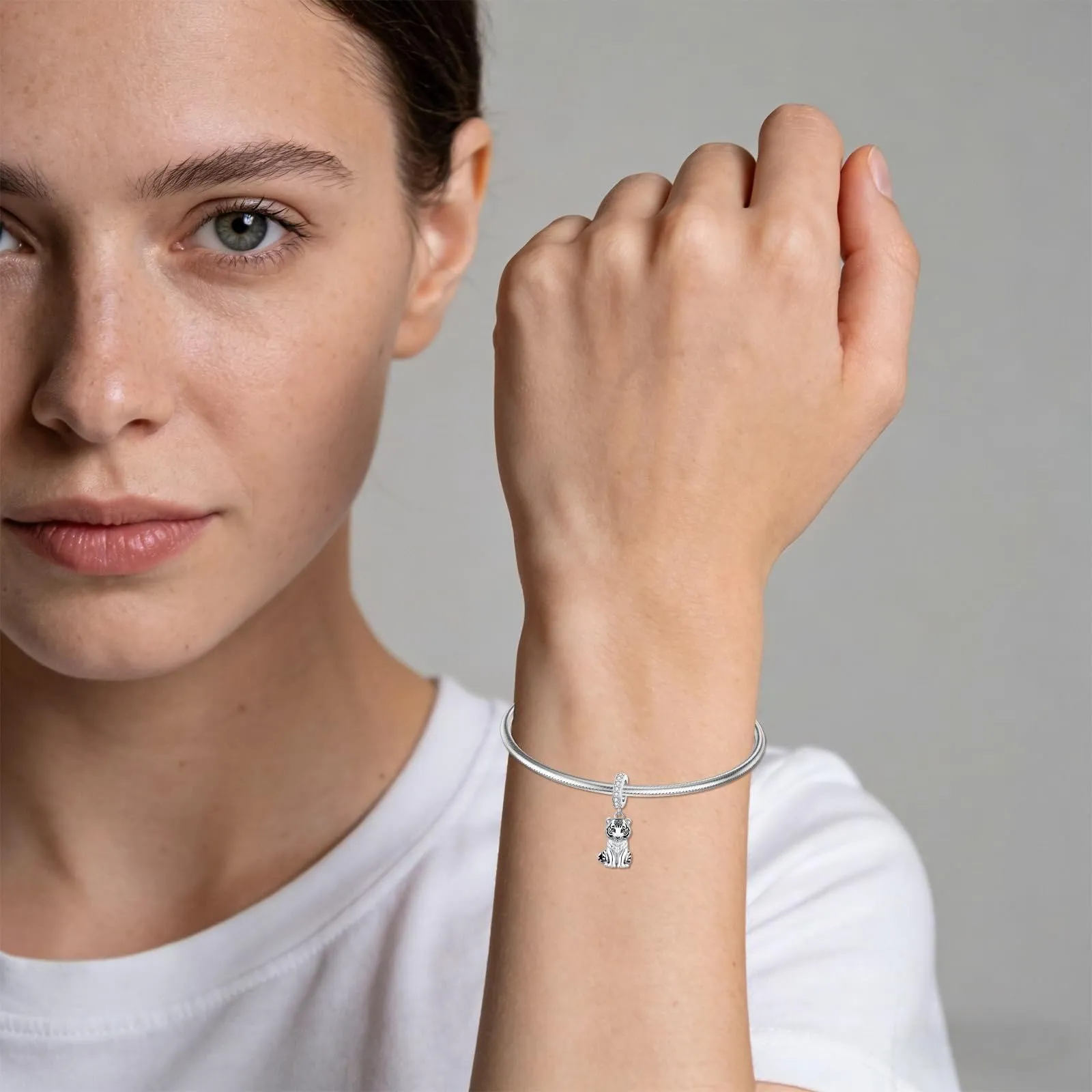 ROMANTICWORK Argento Sterling 925 koala/maialino/gatto/colibrari/bovino/manzo/leone/volpe/scimmia/teschio/tigre/panda rosso per braccialetti animali gioielli da donna, Argento sterling, Non pietra - immagine 4