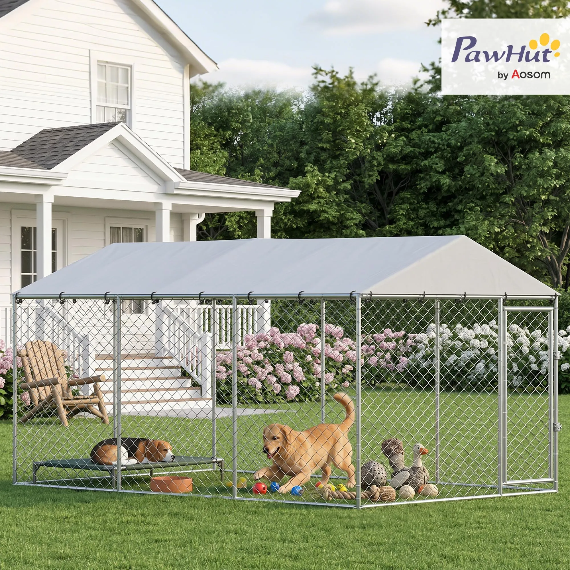 PawHut Kennel Gabbia per Cani da Esterno, 400x230x200 cm, Argento - immagine 2