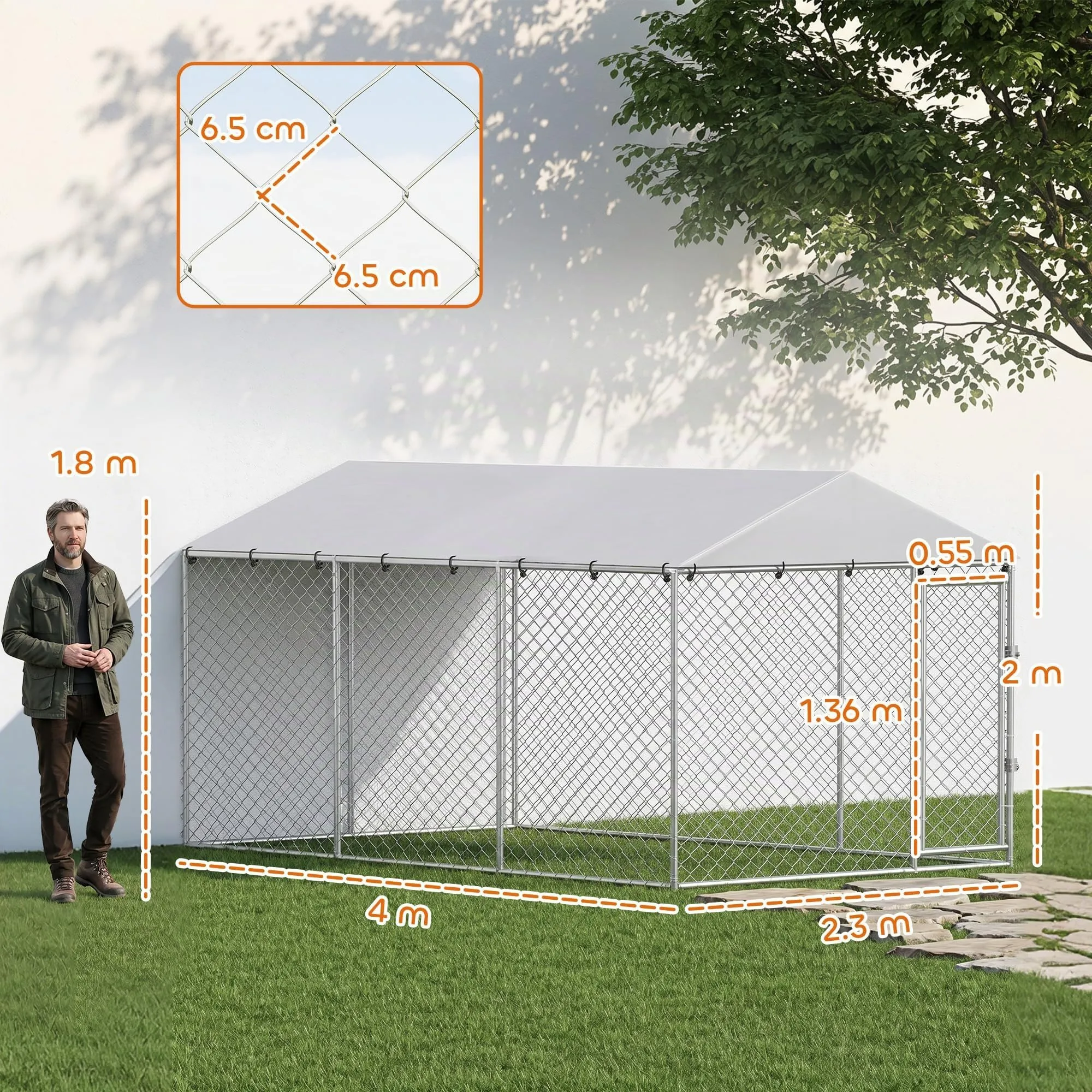 PawHut Kennel Gabbia per Cani da Esterno, 400x230x200 cm, Argento - immagine 3