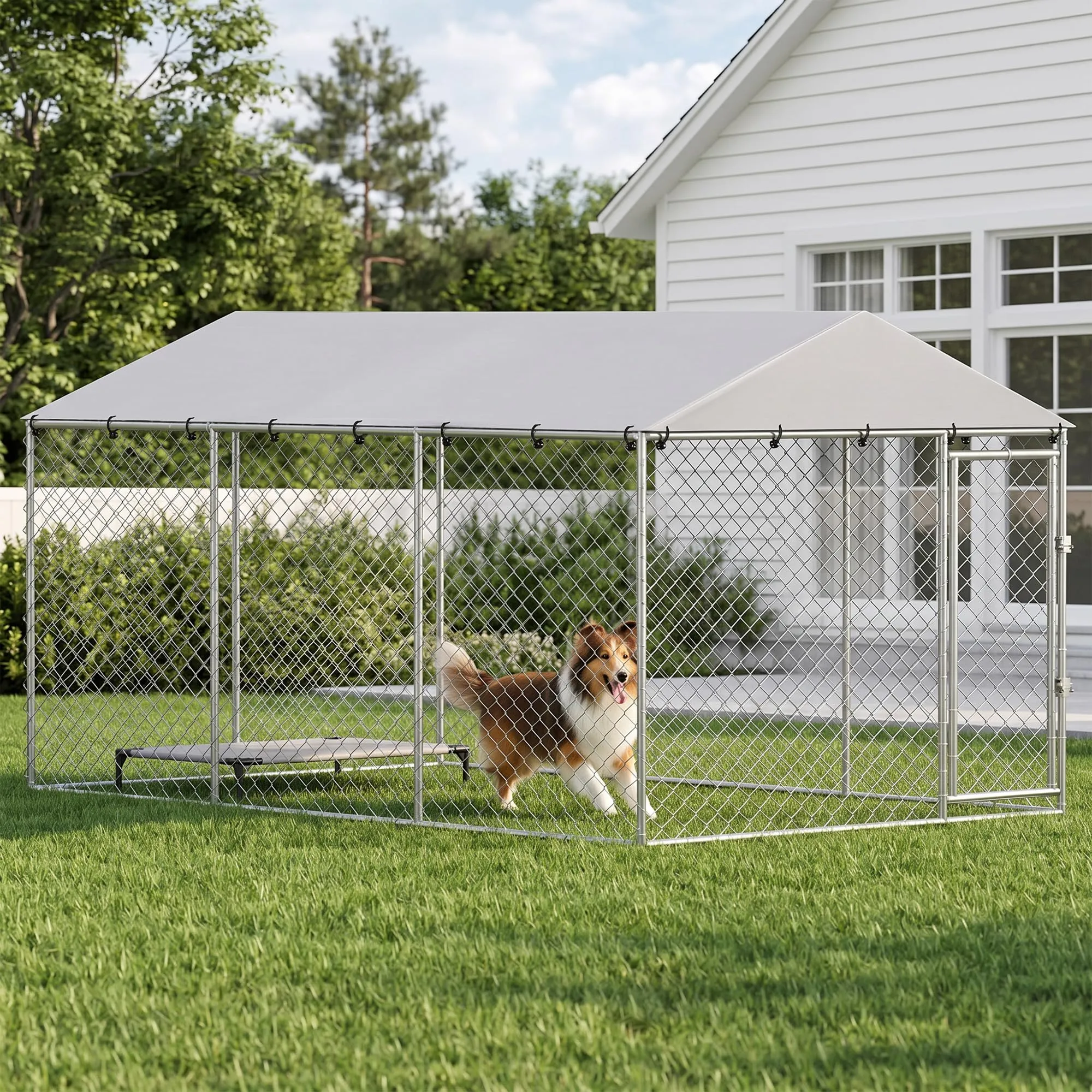 PawHut Kennel Gabbia per Cani da Esterno, 400x230x200 cm, Argento - immagine 4
