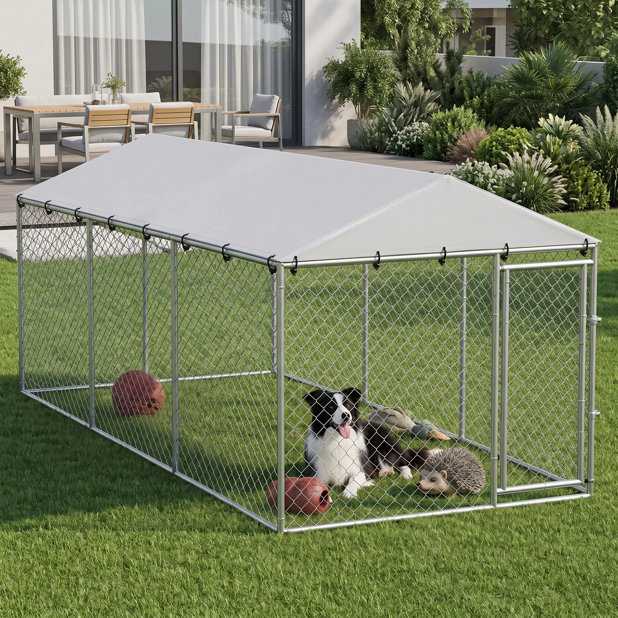 PawHut Kennel Gabbia per Cani da Esterno, 400x230x200 cm, Argento - immagine 5