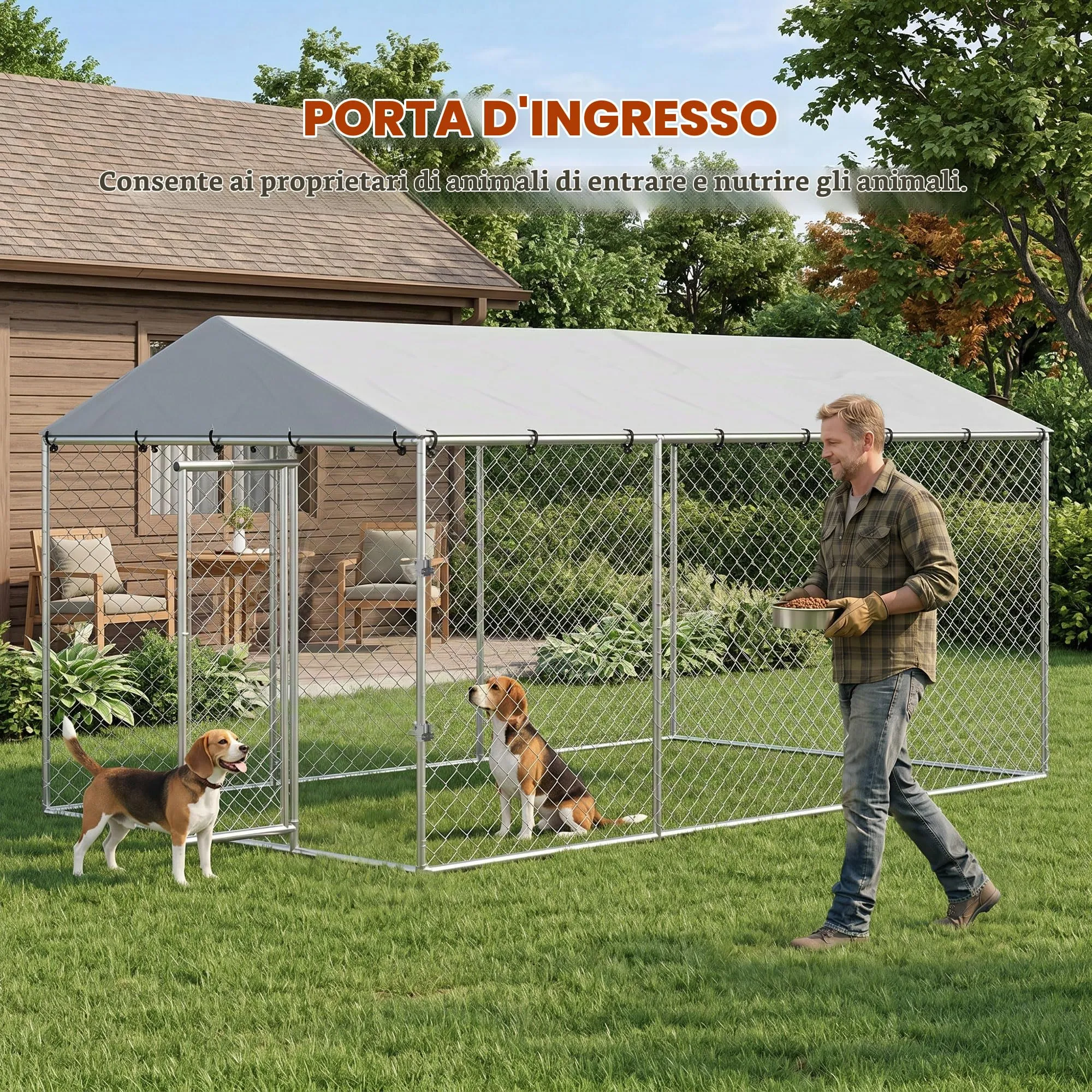 PawHut Kennel Gabbia per Cani da Esterno, 400x230x200 cm, Argento - immagine 8