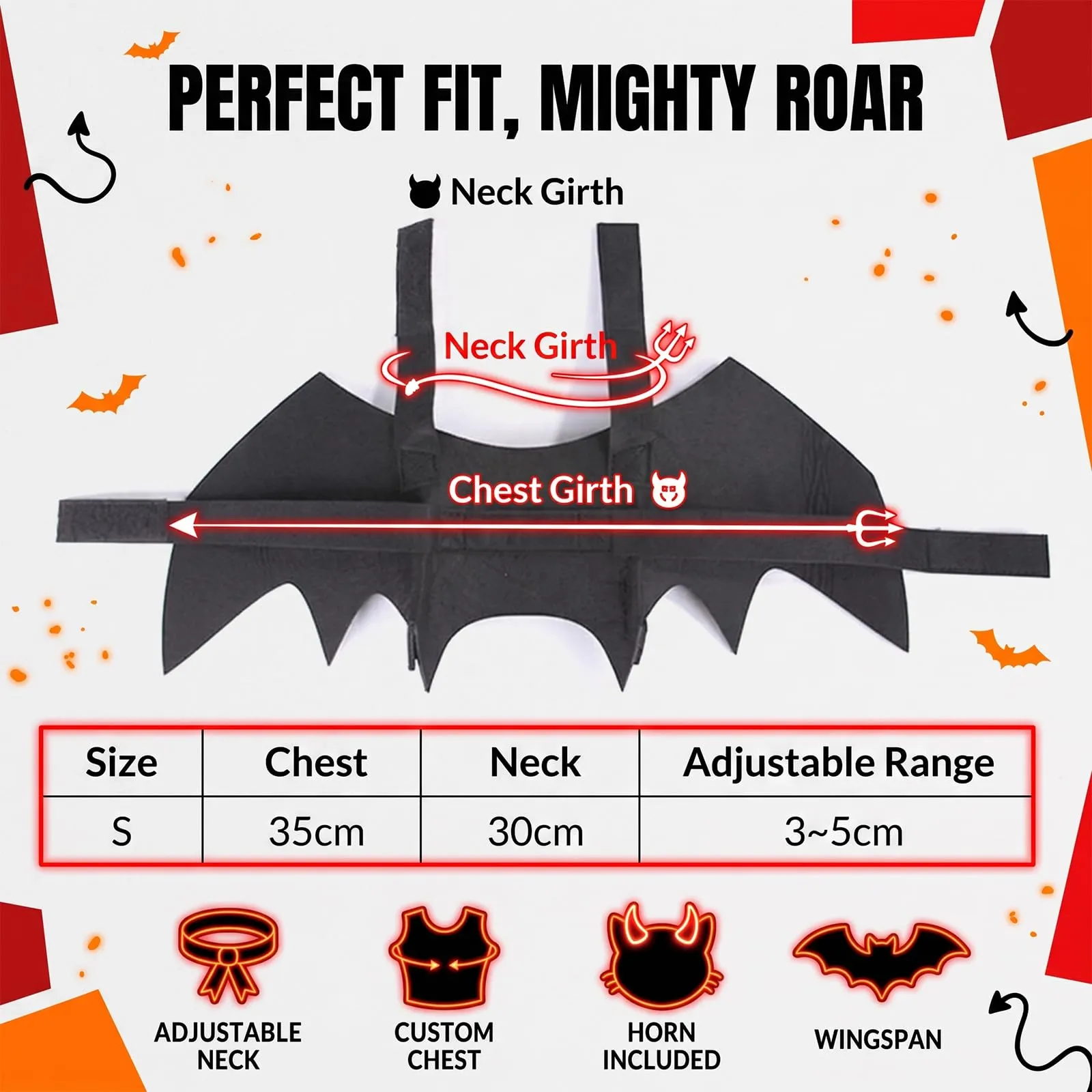 IMLDUY Costume Halloween Gatto e Cane Piccolo 2 Pezzi, Ali da Pipistrello e Corna da Diavolo Rosse, Vestiti per Gatti e Animali Domestici, Travestimento per Cosplay e Feste a Tema - immagine 5
