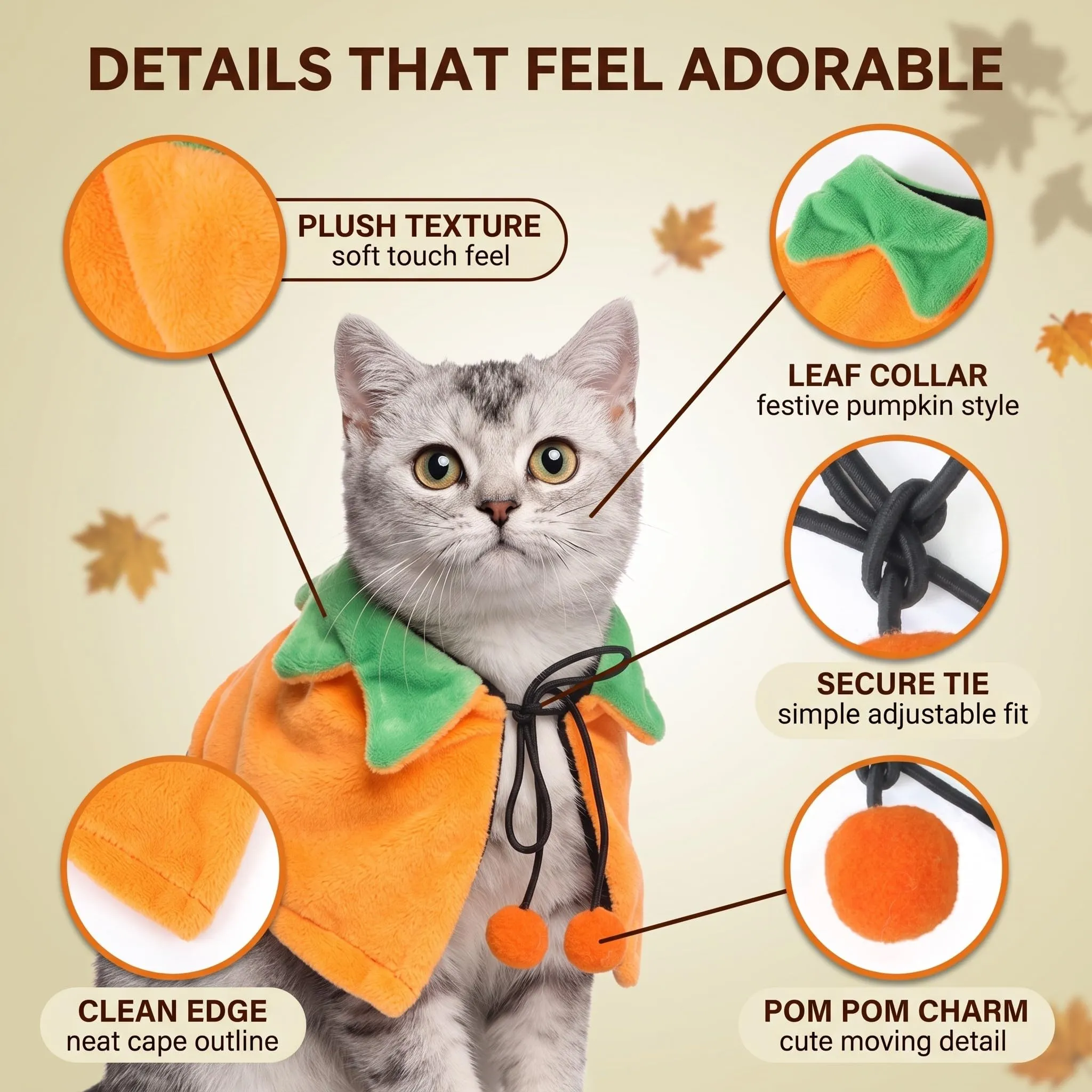 IMLDUY Mantello Zucca di Halloween per cani e gatti piccoli e medi, costume in peluche per feste e servizi fotografici - immagine 3