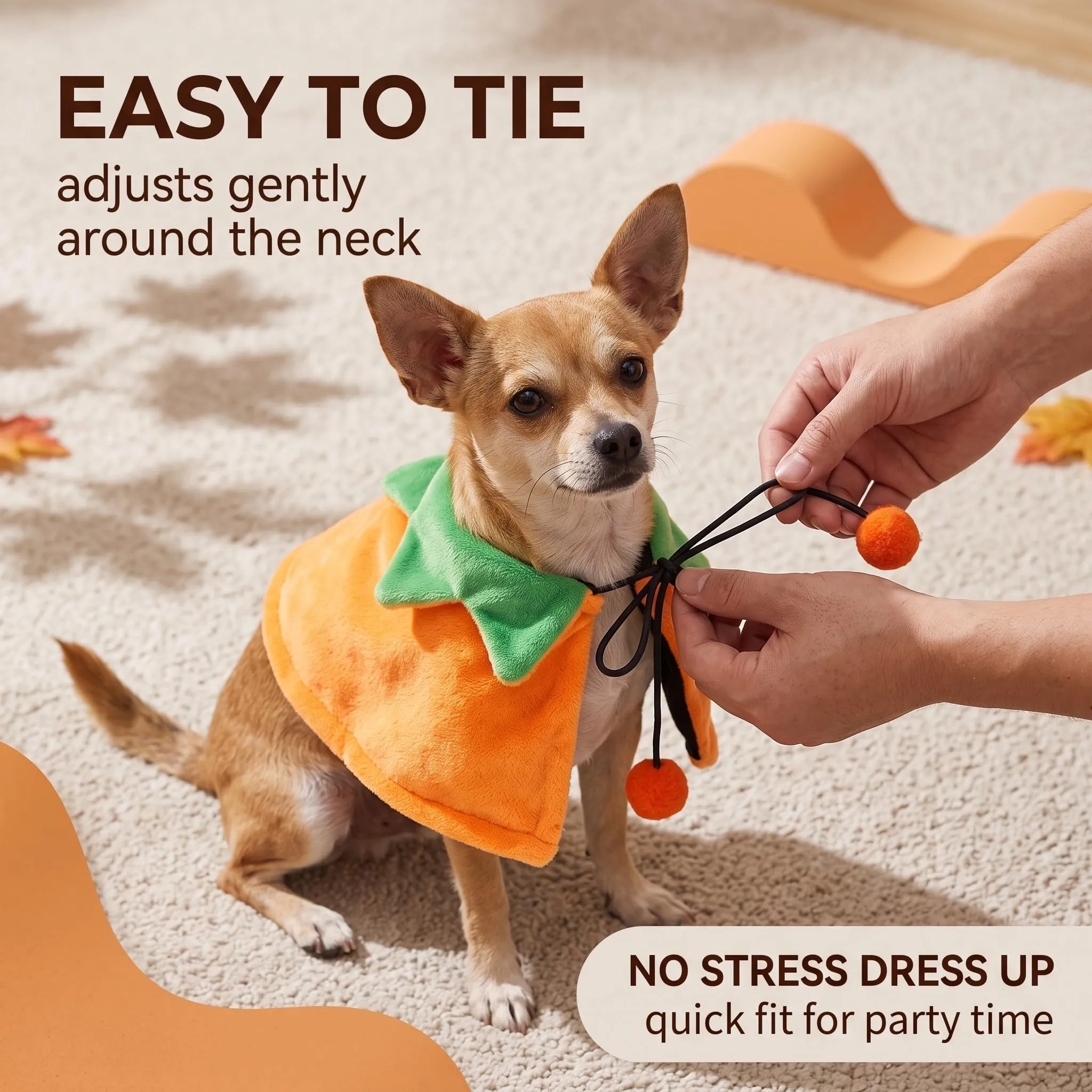 IMLDUY Mantello Zucca di Halloween per cani e gatti piccoli e medi, costume in peluche per feste e servizi fotografici - immagine 4