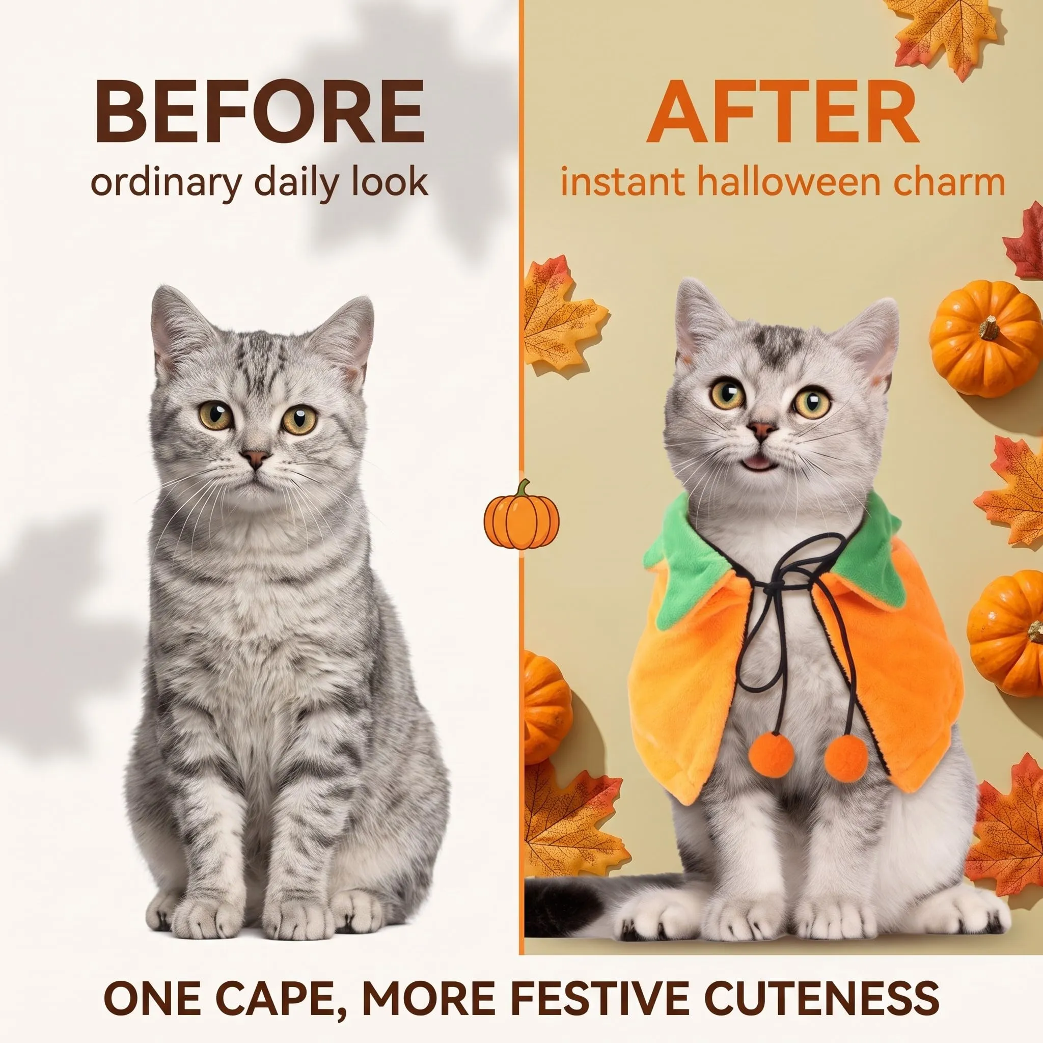 IMLDUY Mantello Zucca di Halloween per cani e gatti piccoli e medi, costume in peluche per feste e servizi fotografici - immagine 7