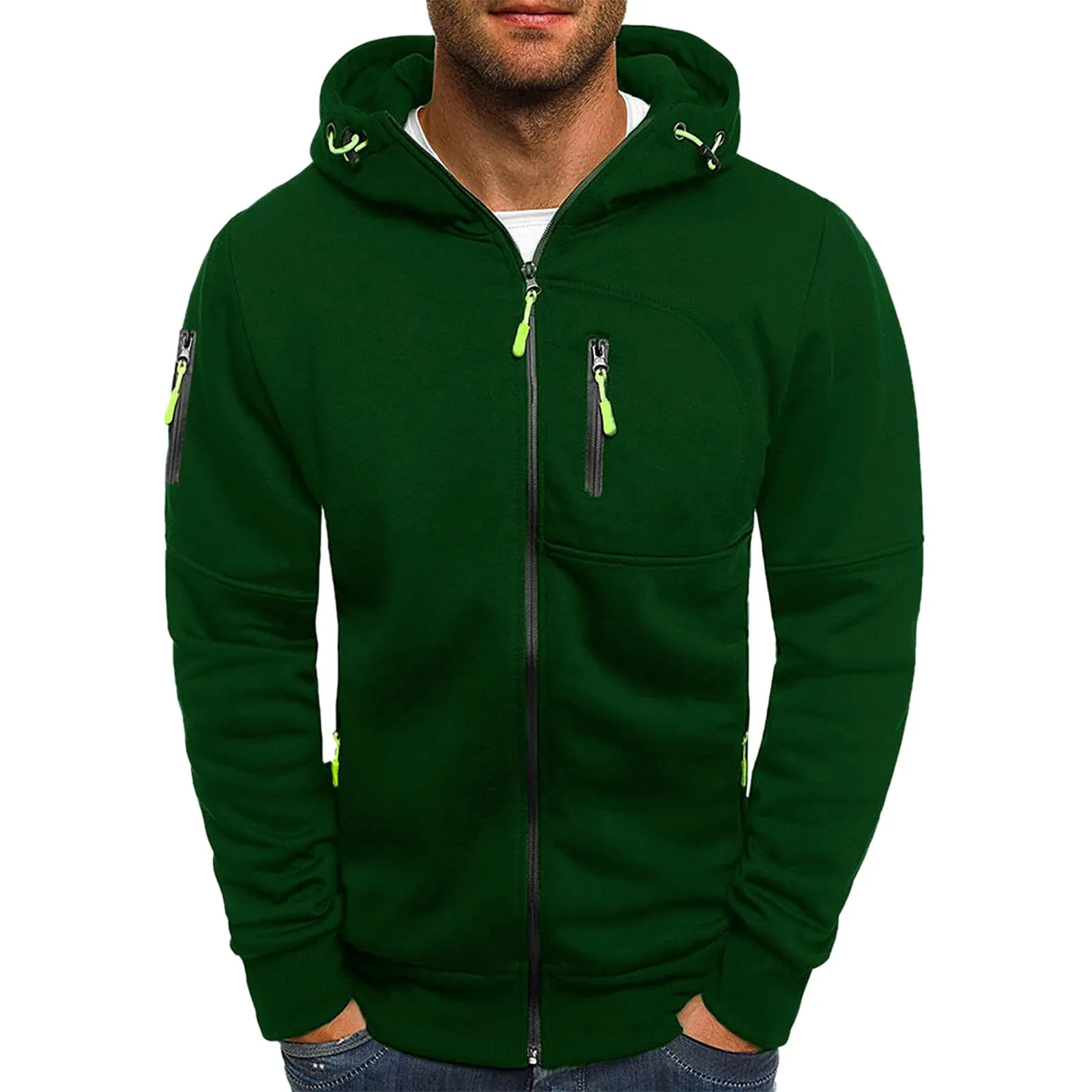 Felpa Uomo Con Cappuccio&Zip Felpe Lavoro Abbigliamento Invernale/Autunno - immagine 2