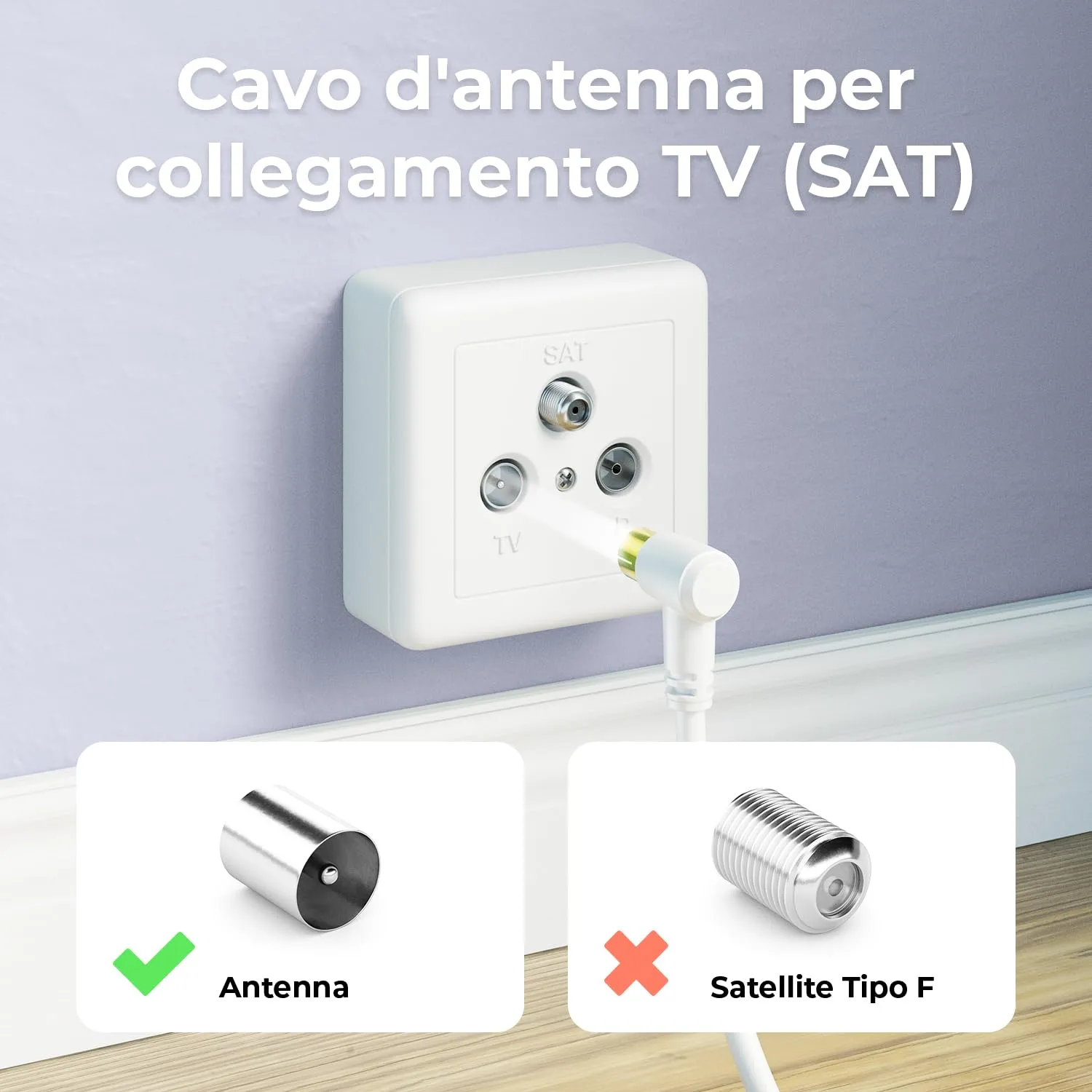deleyCON 2m Cavo Antenna TV 2x Angolato - Coassiale IEC HDTV 4K - Bianco - immagine 3