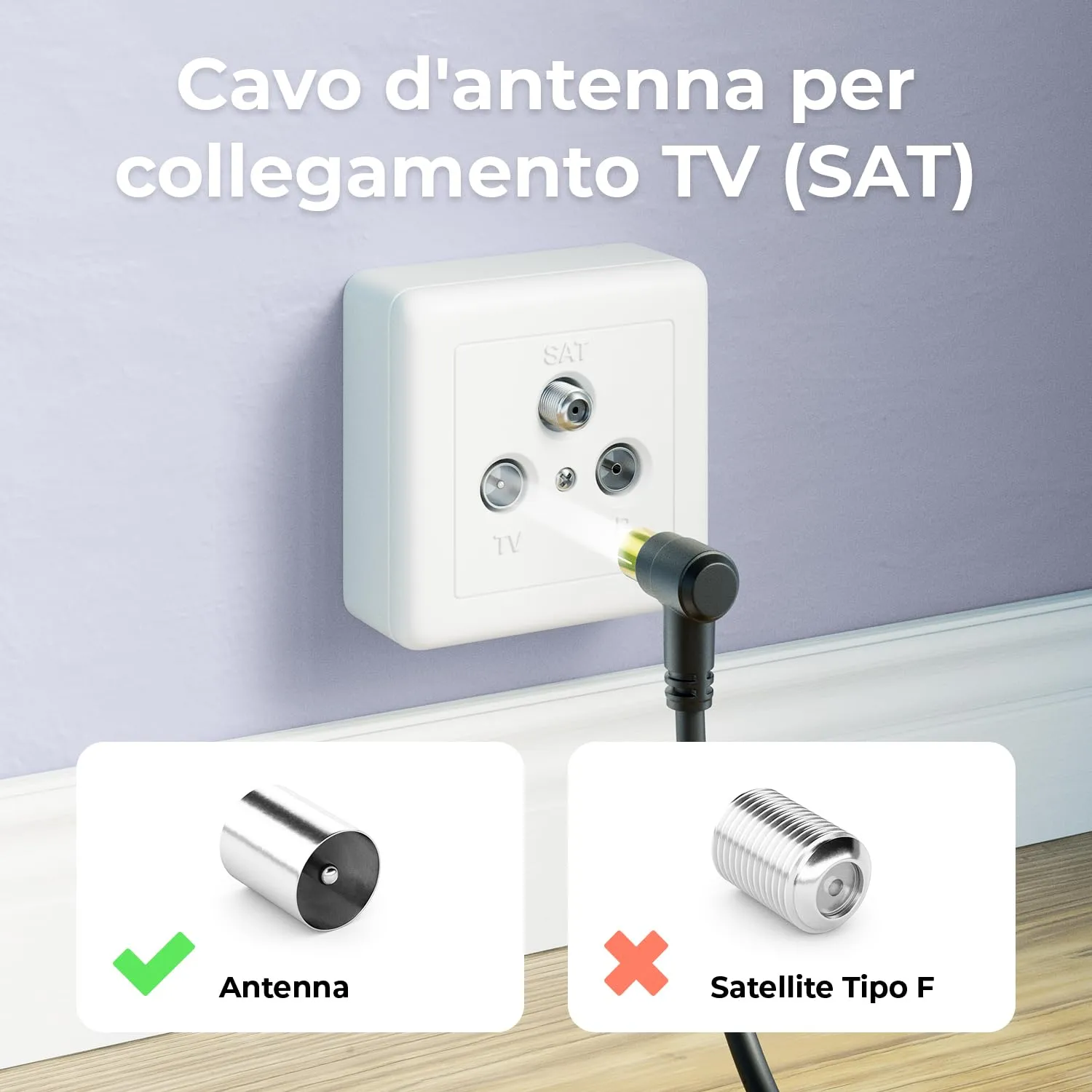deleyCON 5m Cavo Antenna TV 2x Angolato - Coassiale IEC HDTV 4K - Nero - immagine 3
