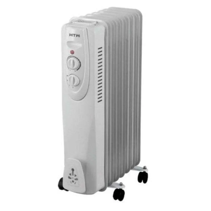 Radiatore a Olio HTW RAD92000F1 2000W 9 Elementi Bianco Compatto Ruote Termostato - immagine 1