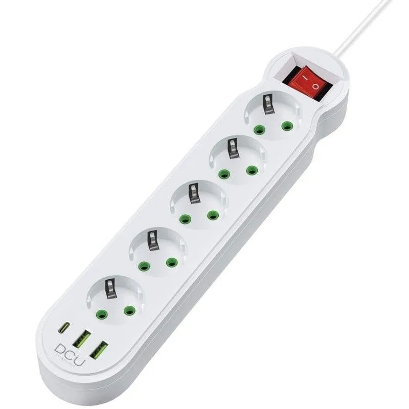 Multipresa DCU Tecnologic 37400105 5 prese 2 USB-A 1 USB-C protezione cavo 2 m - immagine 1