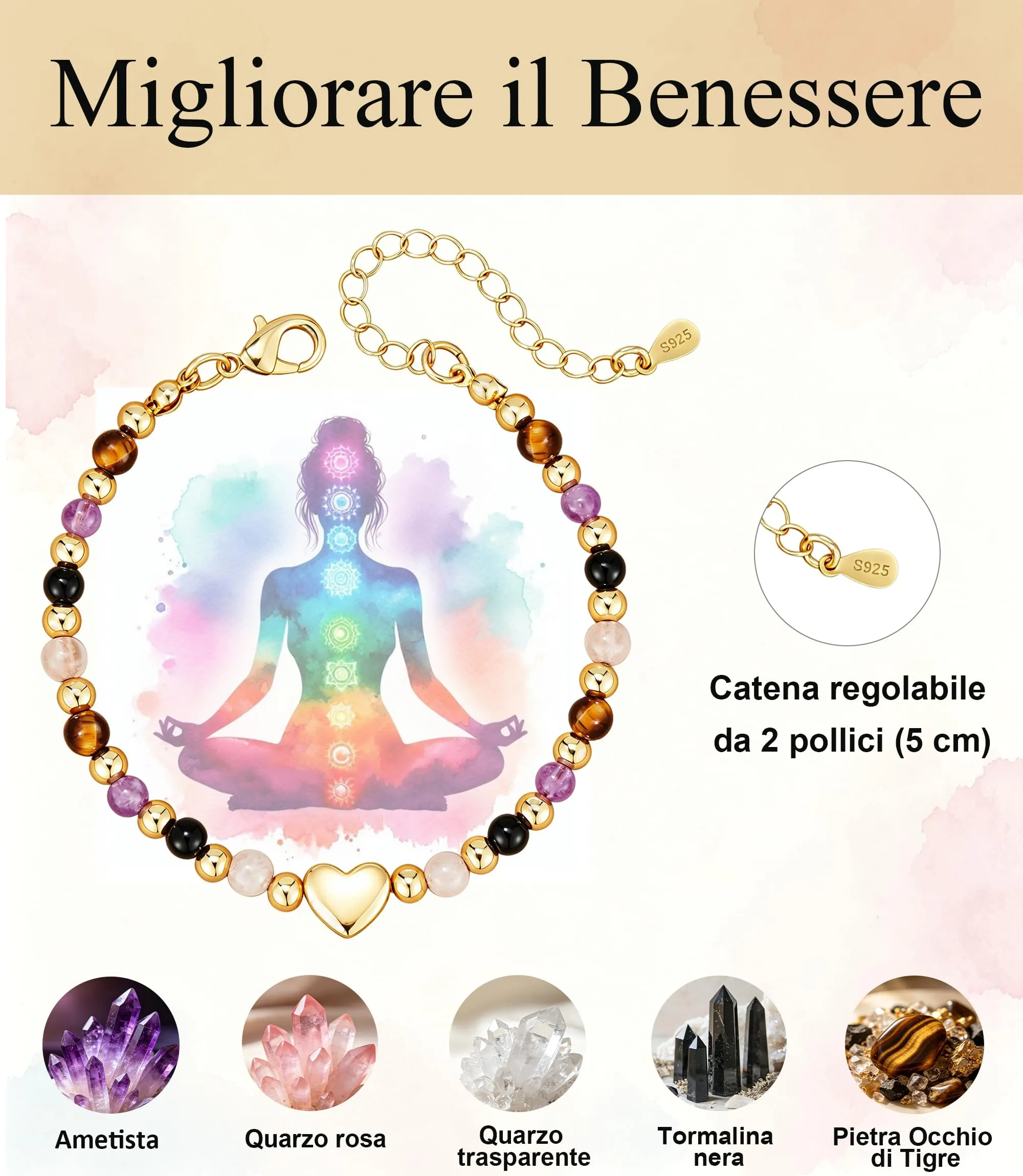 Rajputana Bracciale Donna Pietre Naturaliper Cristallo Regalo Compleanno - immagine 3