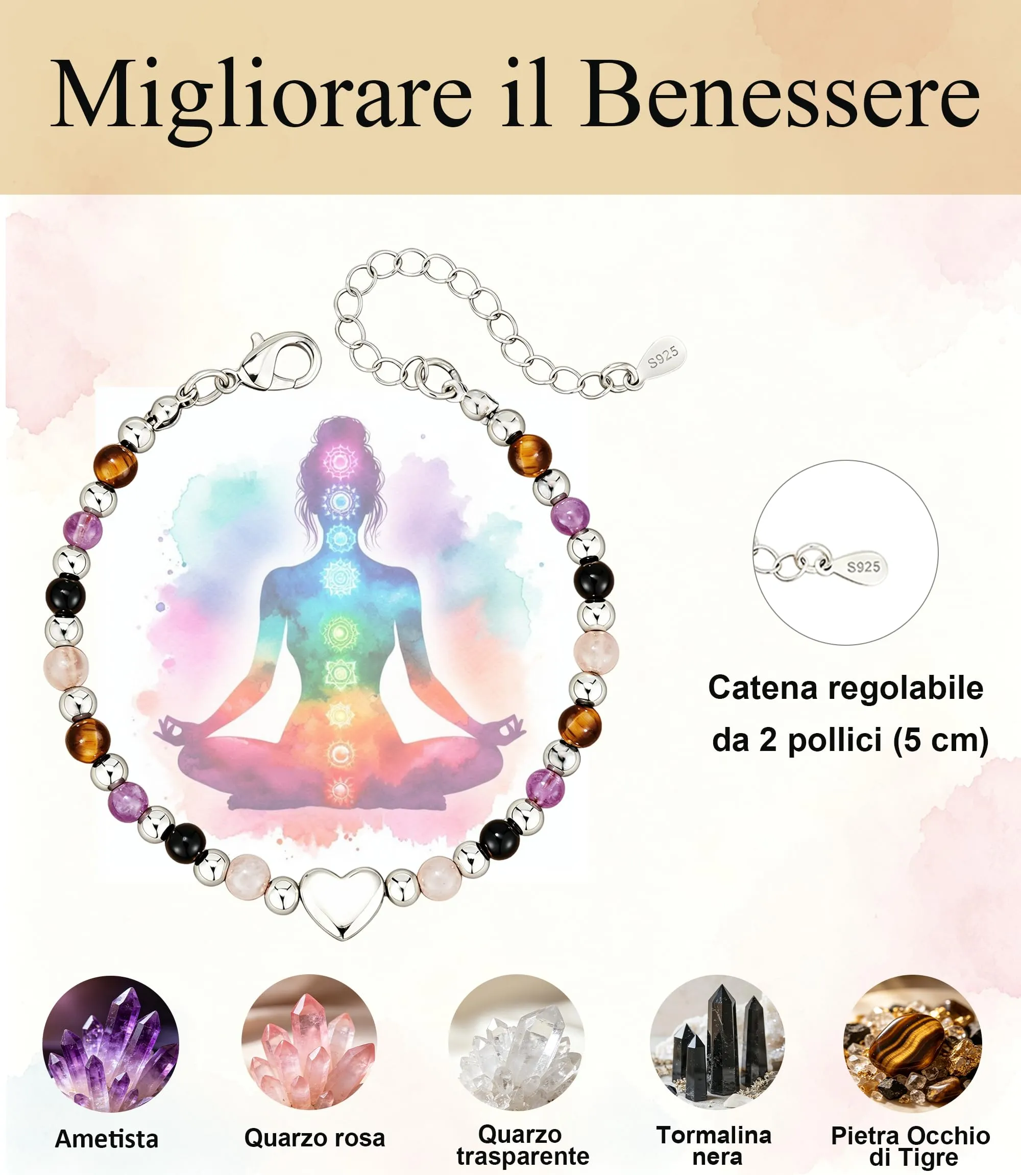 Rajputana Bracciale Donna Pietre Naturaliper Cristallo Regalo Compleanno - immagine 3