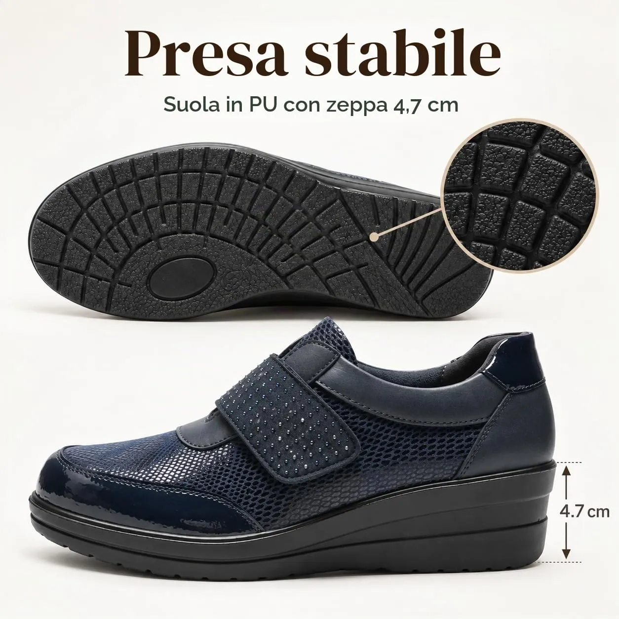 CLEIKS Mocassini Donna Scarpe Loafer Senza Lacci Zeppa con Chiusura Regolabile Antiscivolo (Blu Scuro, 39 EU, CWCL265158-3) - immagine 4
