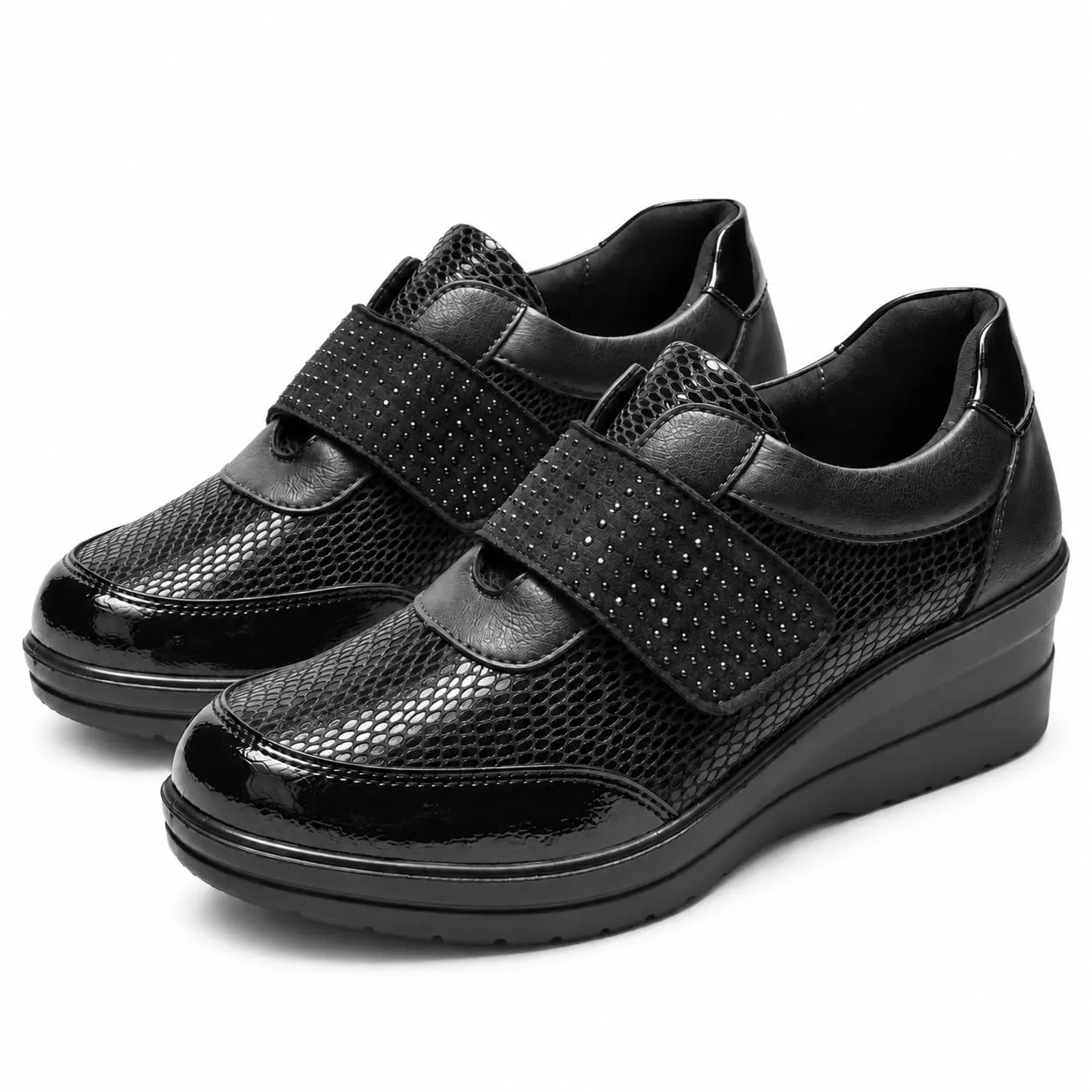 CLEIKS Scarpe Loafer Donna Mocassini Slip On Zeppa Eleganti Decorate con Strass Suola Antiscivolo (Nero, 37 EU, CWCL265158-1) - immagine 1