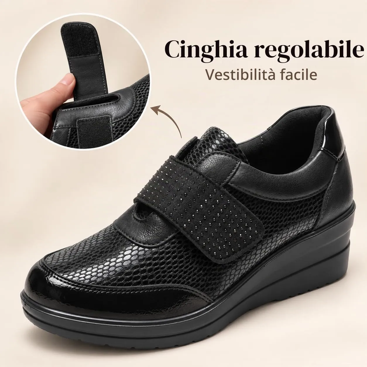 CLEIKS Scarpe Loafer Donna Mocassini Slip On Zeppa Eleganti Decorate con Strass Suola Antiscivolo (Nero, 37 EU, CWCL265158-1) - immagine 4