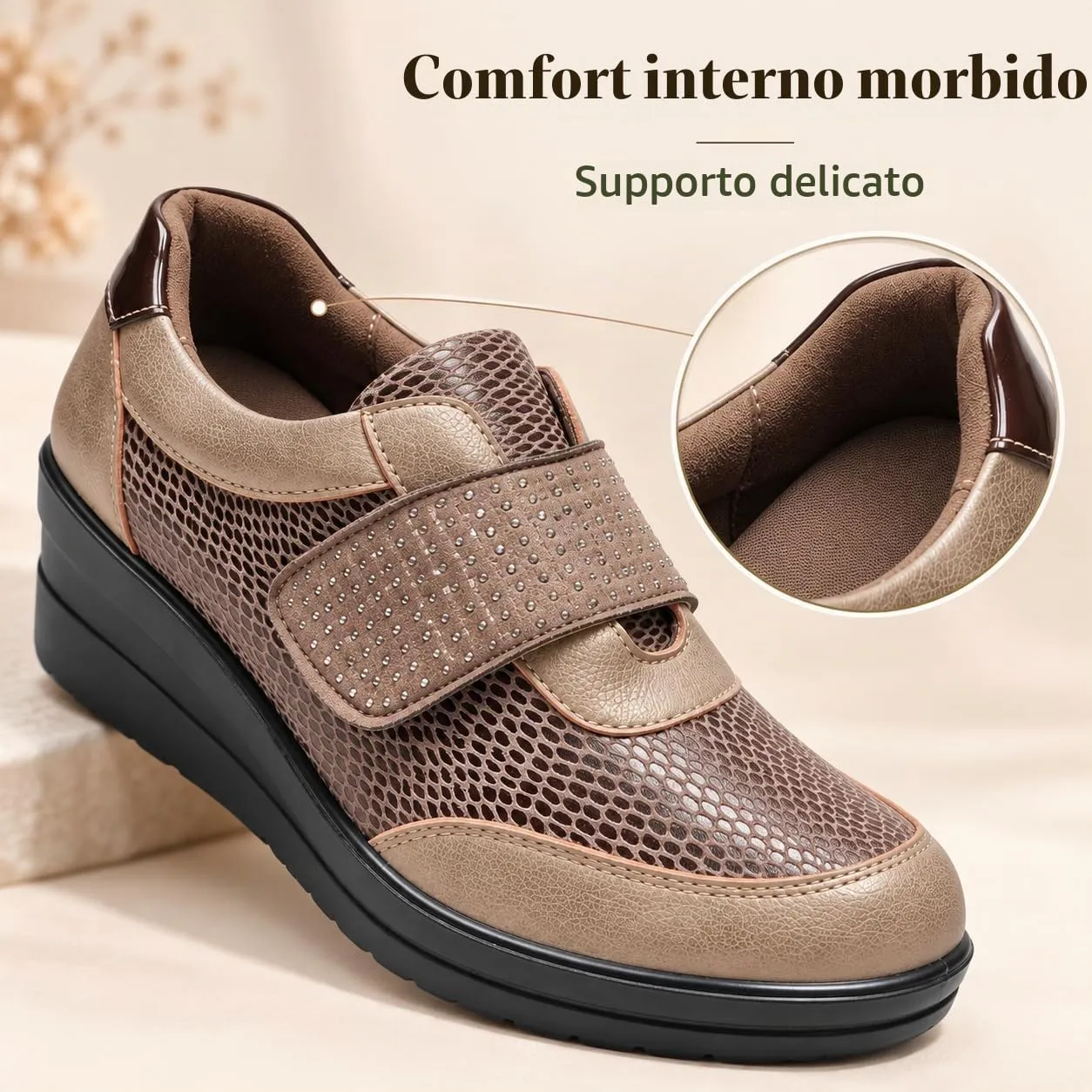 CLEIKS Scarpe Slip On Donna Mocassini Loafer Moda Zeppa con Strass Suola Spessa Impermeabile (Cachi, 40 EU, CWCL265158-8) - immagine 6