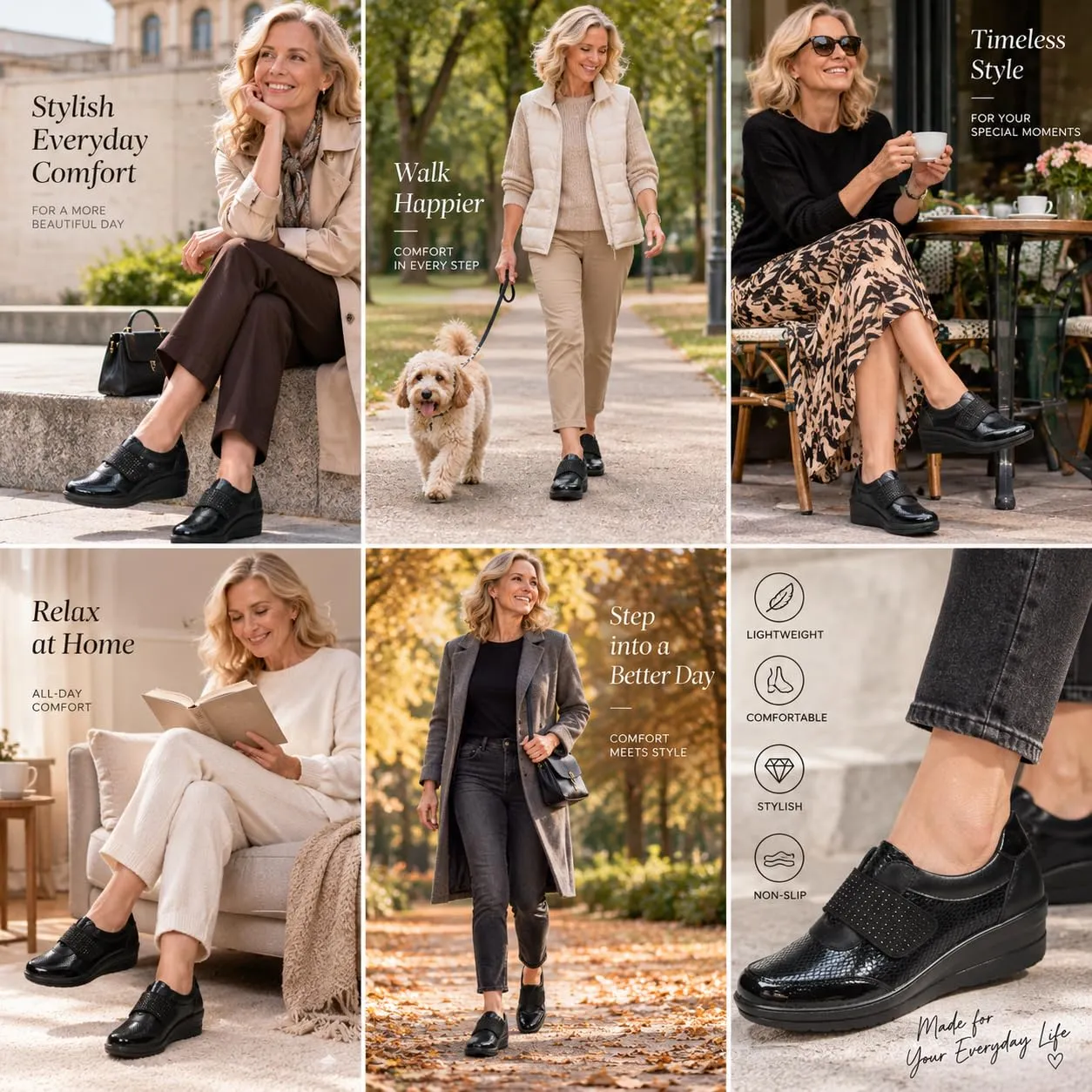 CLEIKS Mocassini Donna Scarpe Slip On Zeppa con Fascia Regolabile Antiscivolo Impermeabile (Nero, 36 EU, CWCL265158-1) - immagine 2