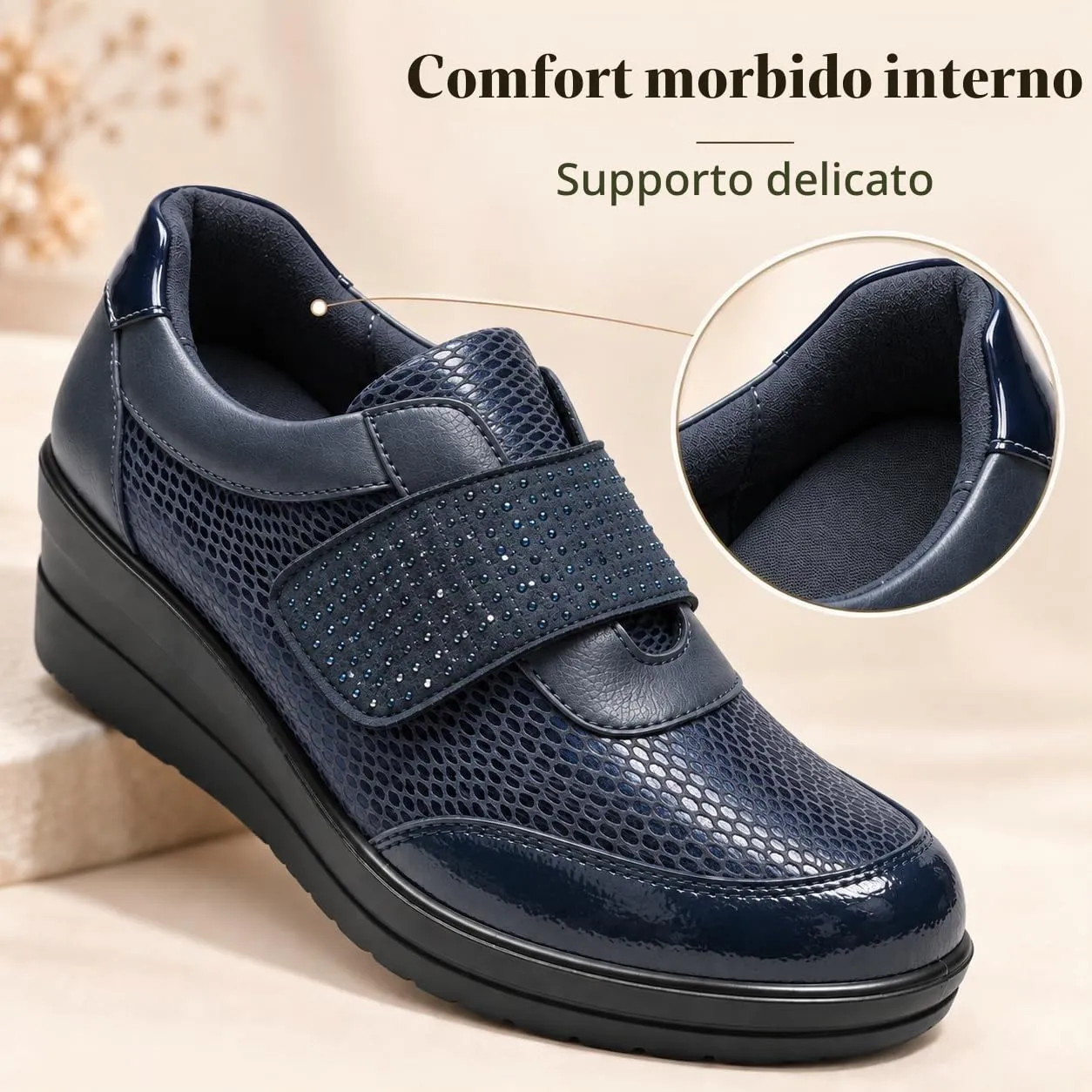CLEIKS Scarpe Slip On Donna Mocassini Loafer Moda Zeppa con Strass Suola Spessa Impermeabile (Blu Scuro, 40 EU, CWCL265158-3) - immagine 5