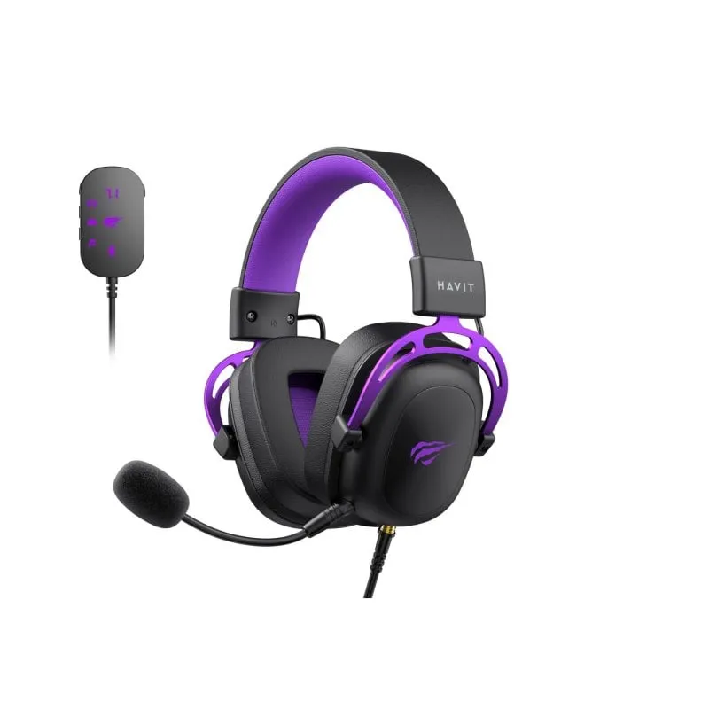 Auricolari Havit H2002C+U con cavo audio jack 3,5 mm gaming microfono rimovibile nero e viola - immagine 1