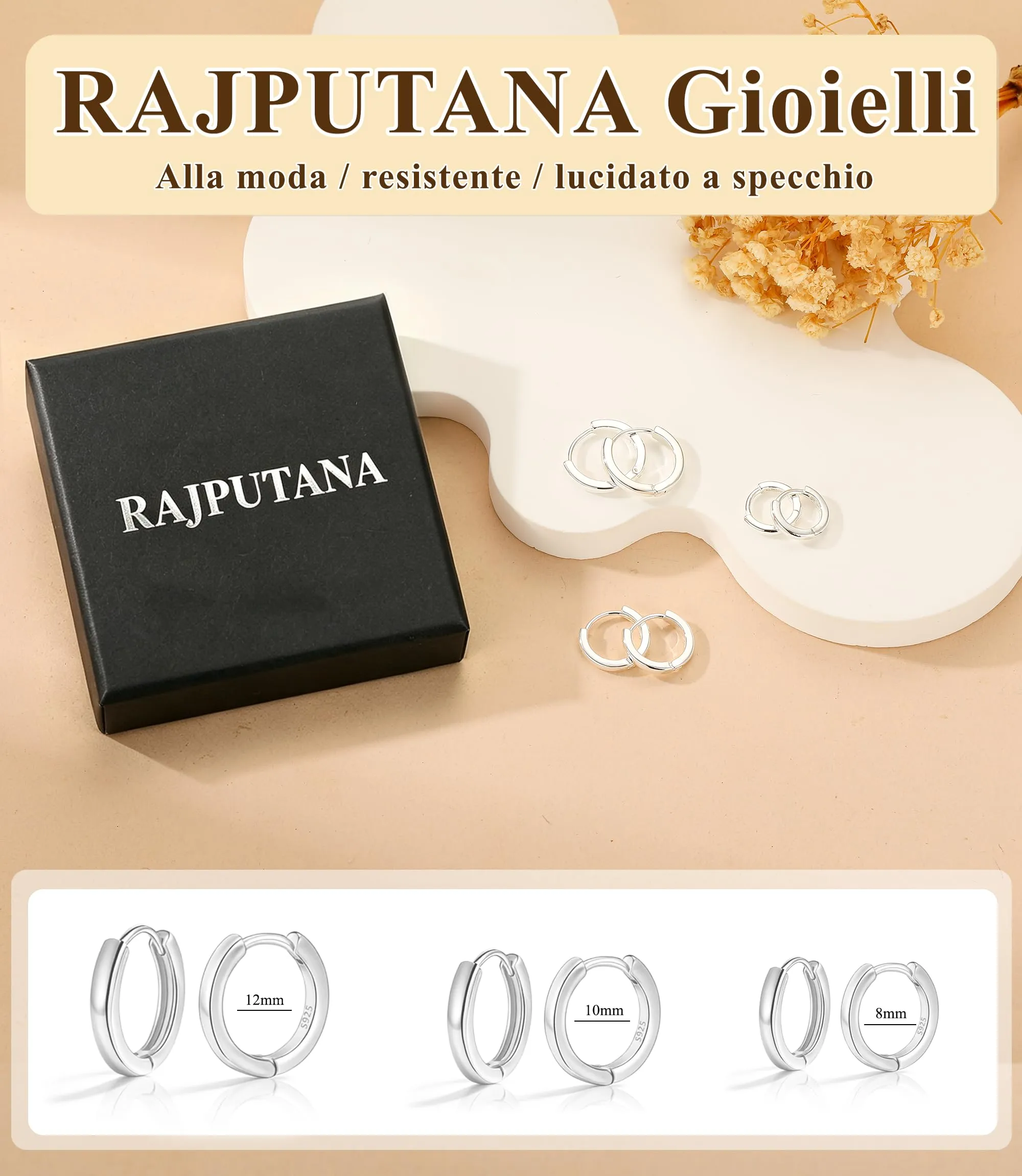 3 Paia Orecchini Donna Argento Anallergici Set Orecchini Cerchio Piccoli - immagine 4