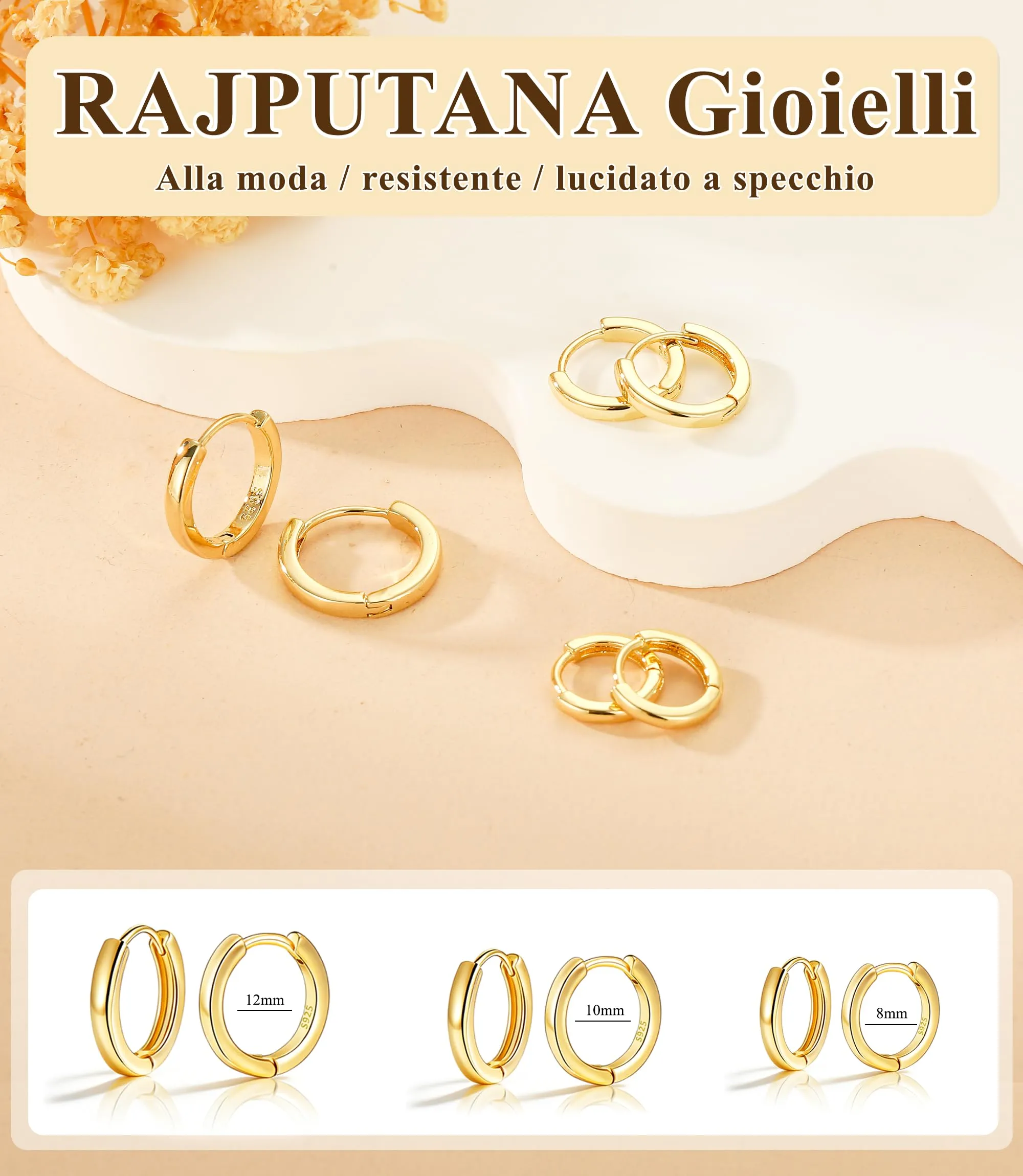 3 Paia Orecchini Donna Oro Anallergici Set Orecchini Cerchio Piccoli - immagine 4
