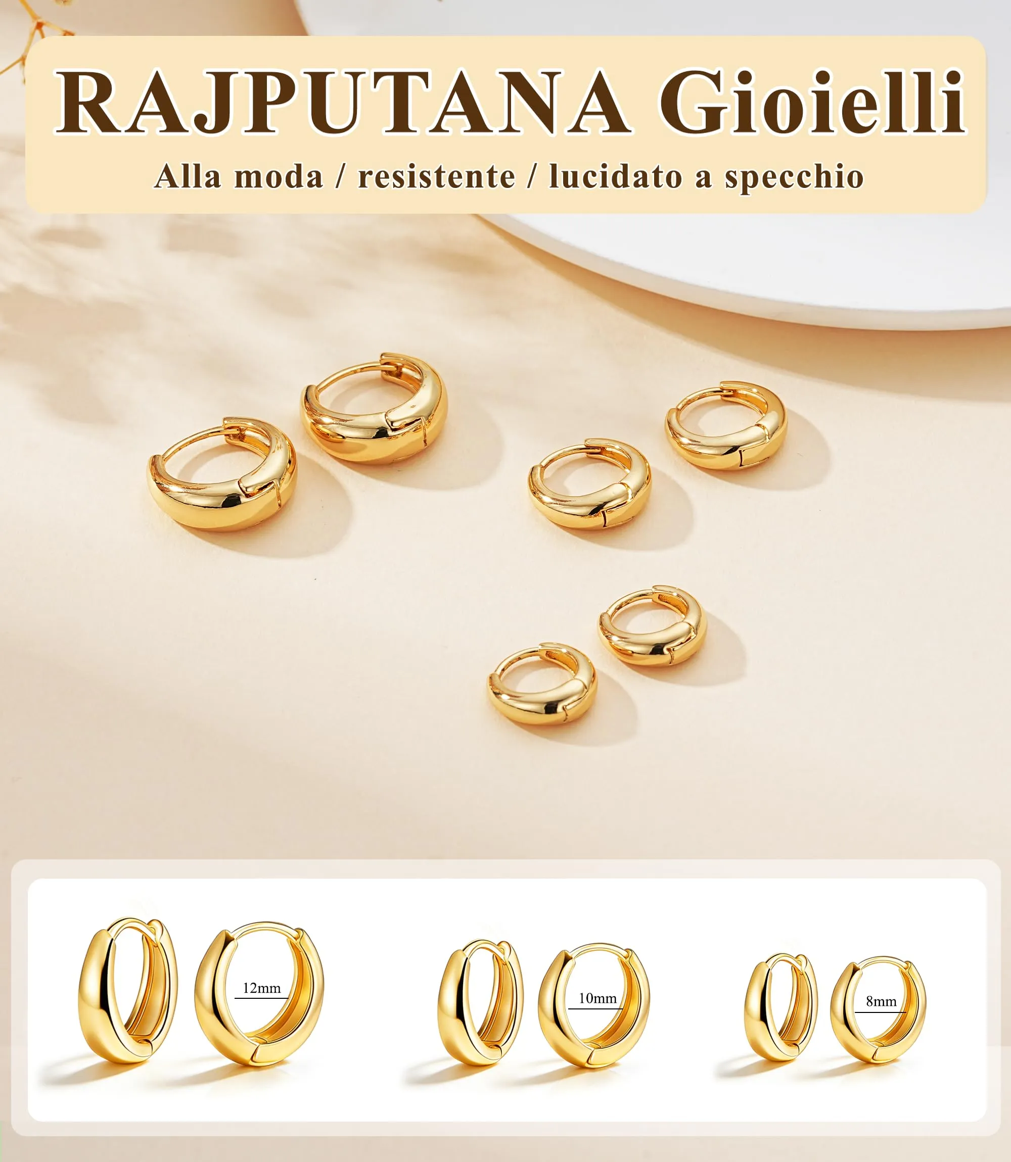 3 Paia Orecchini Donna Oro Anallergici Set Orecchini Cerchio Piccoli - immagine 4